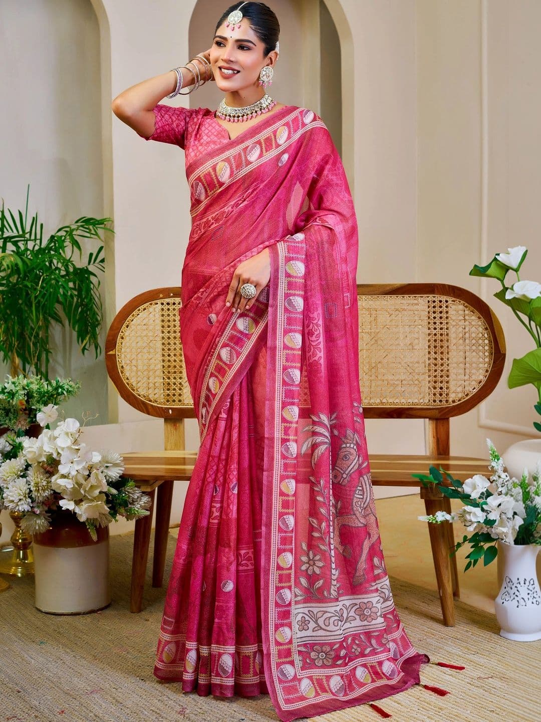 HERE&NOW Ethnic Motifs Silk Cotton Handloom Saree - view 1