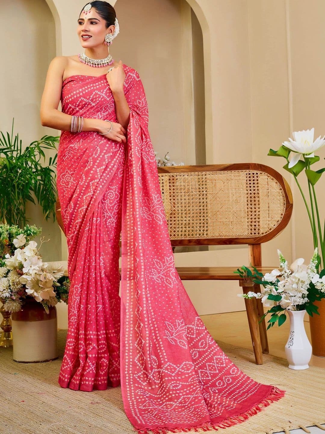 HERE&NOW Bandhani Silk Cotton Handloom Saree - view 1