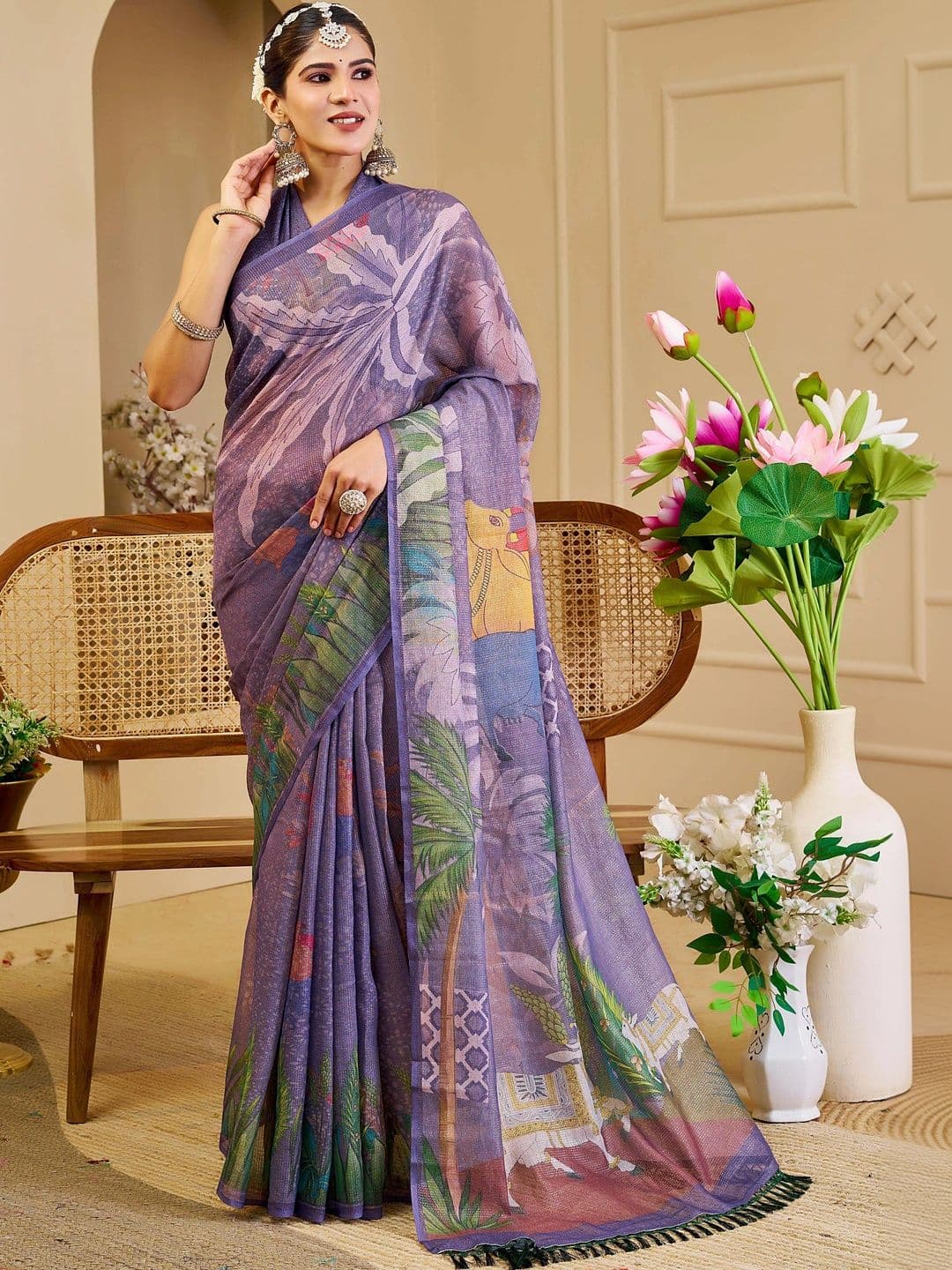 Maroosh Floral Silk Cotton Handloom Saree - view 1