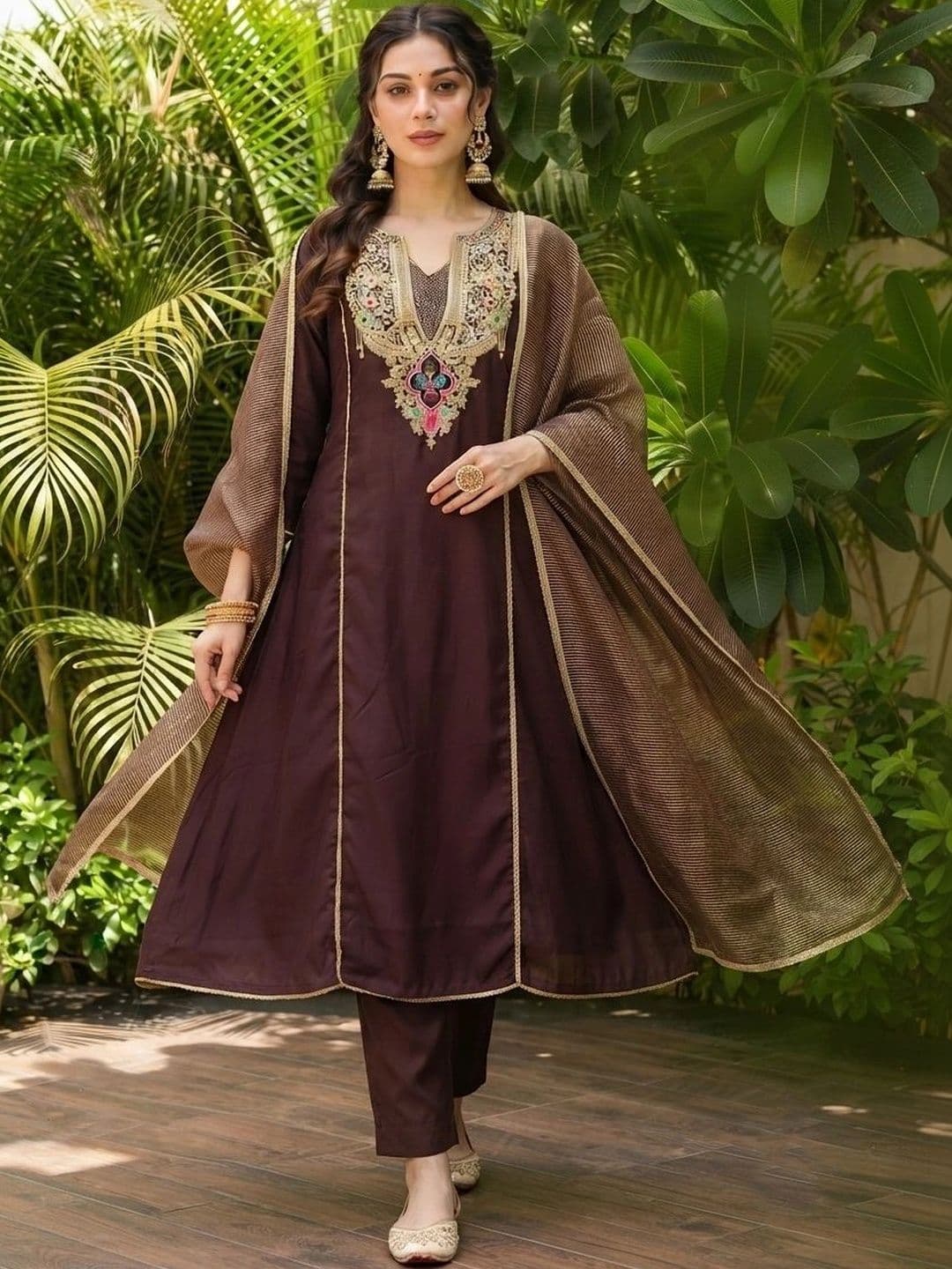NAZARIA Women Ethnic Motifs Embroidered Regular Kurta with Trousers & With Dupatta - view 1