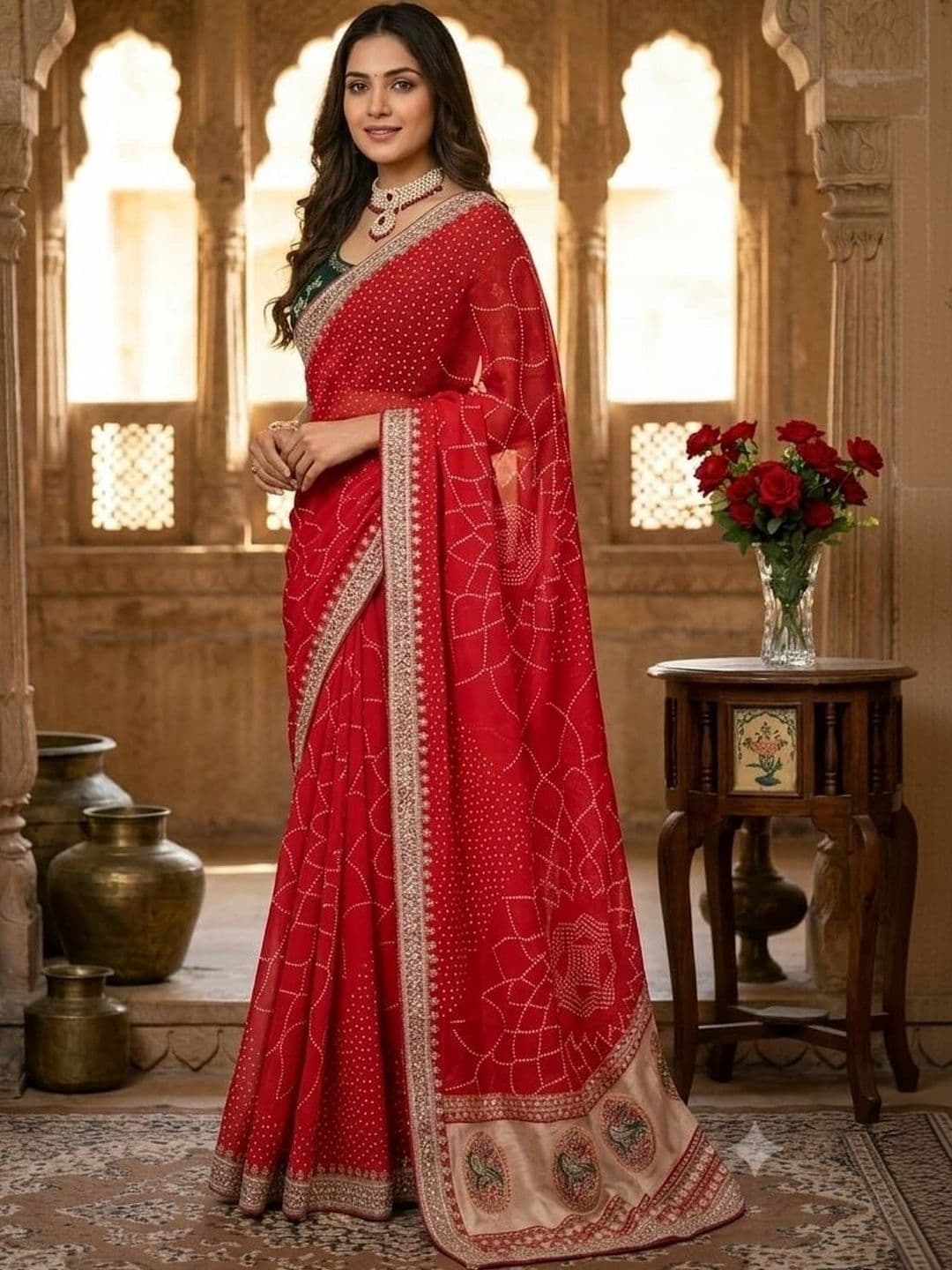 SmileyFashion Bandhani Embroidered Art Silk Designer Saree - view 1