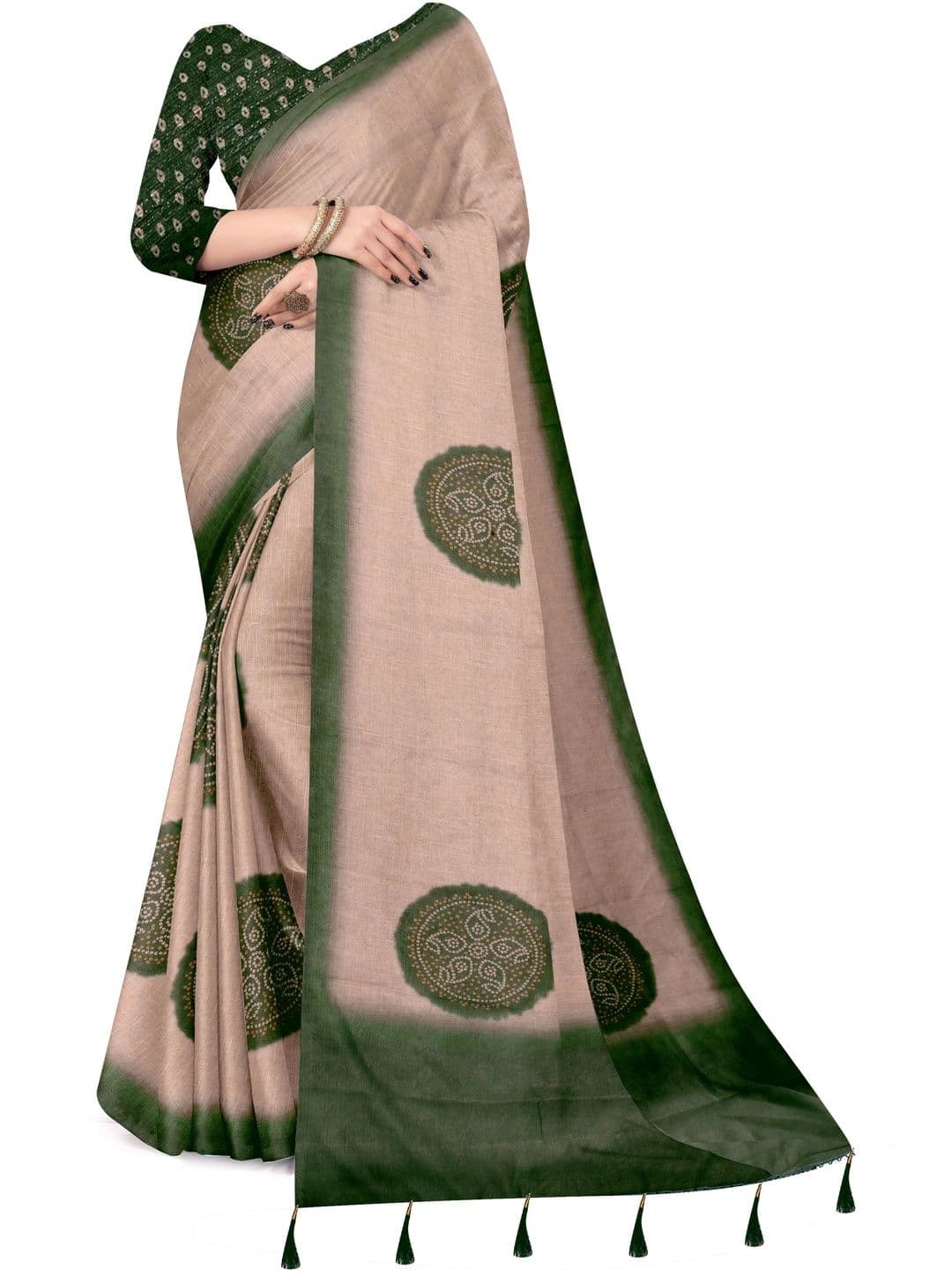 MANVAA Bandhani Silk Cotton Handloom Saree - view 1