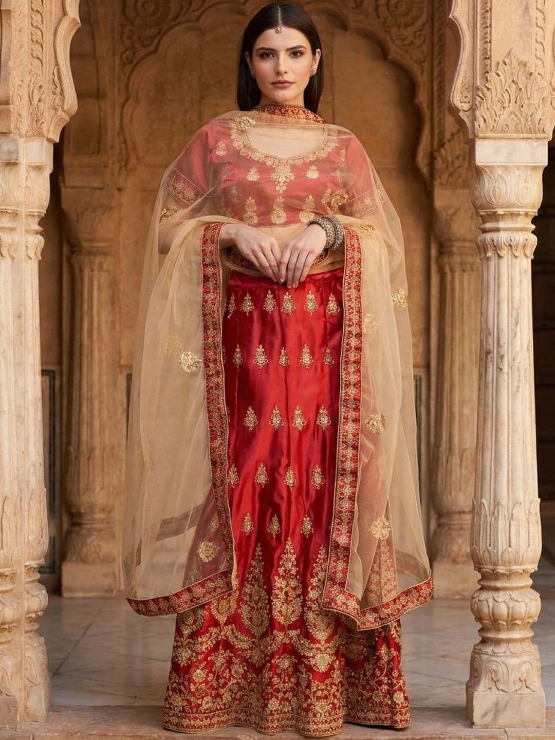 Anouk Rustic Embroidered Semi-Stitched Lehenga & Unstitched Blouse With Dupatta - view 1