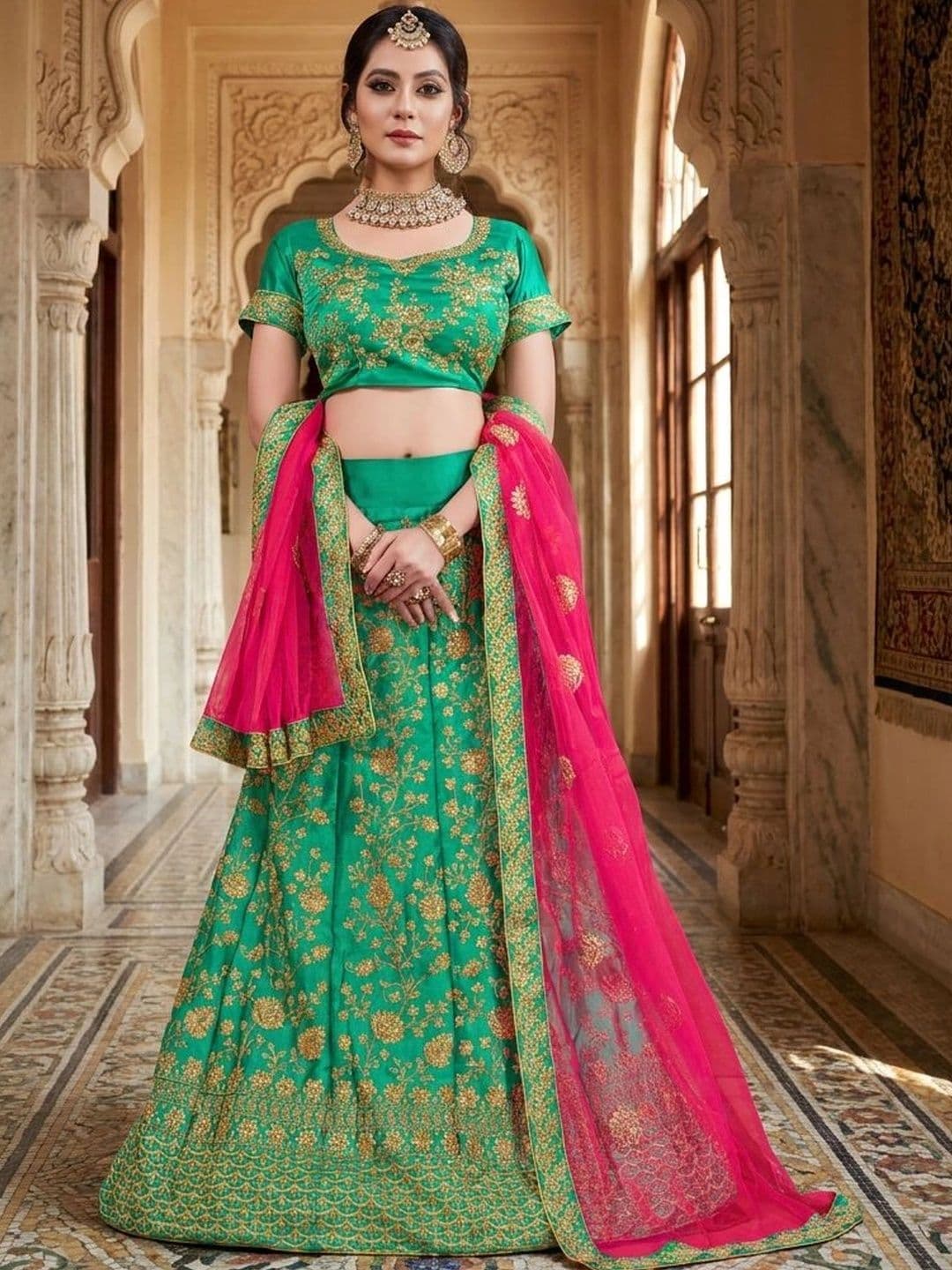 Anouk Rustic Embroidered Semi-Stitched Lehenga & Unstitched Blouse With Dupatta - view 1