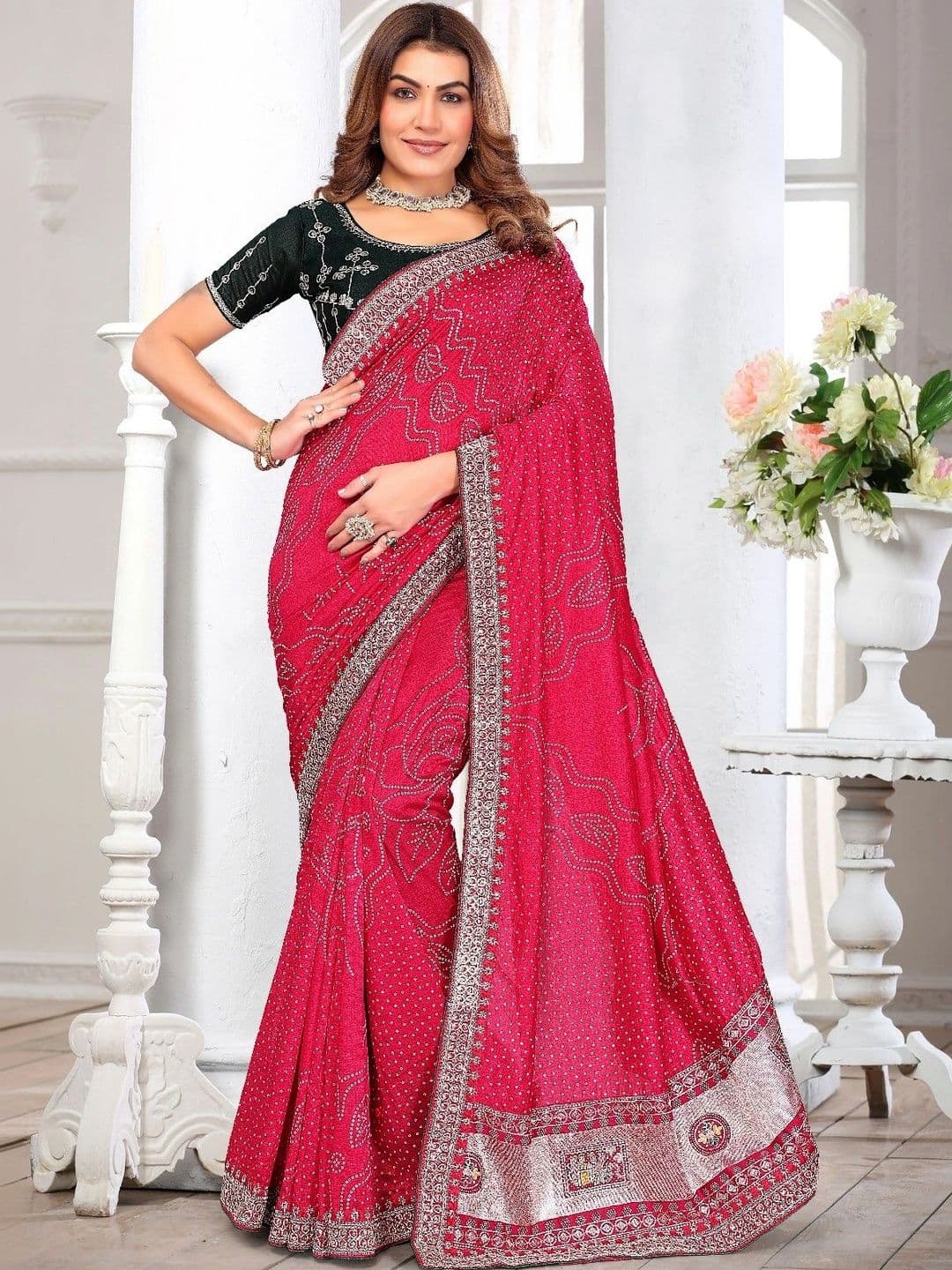 SmileyFashion Bandhani Zari Art Silk Designer Saree - view 1
