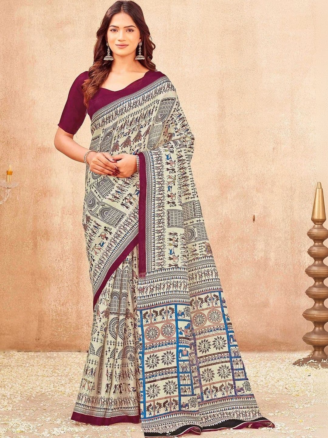 KALINI Women Printed Cotton Blend Warli Fusion Saree - view 1