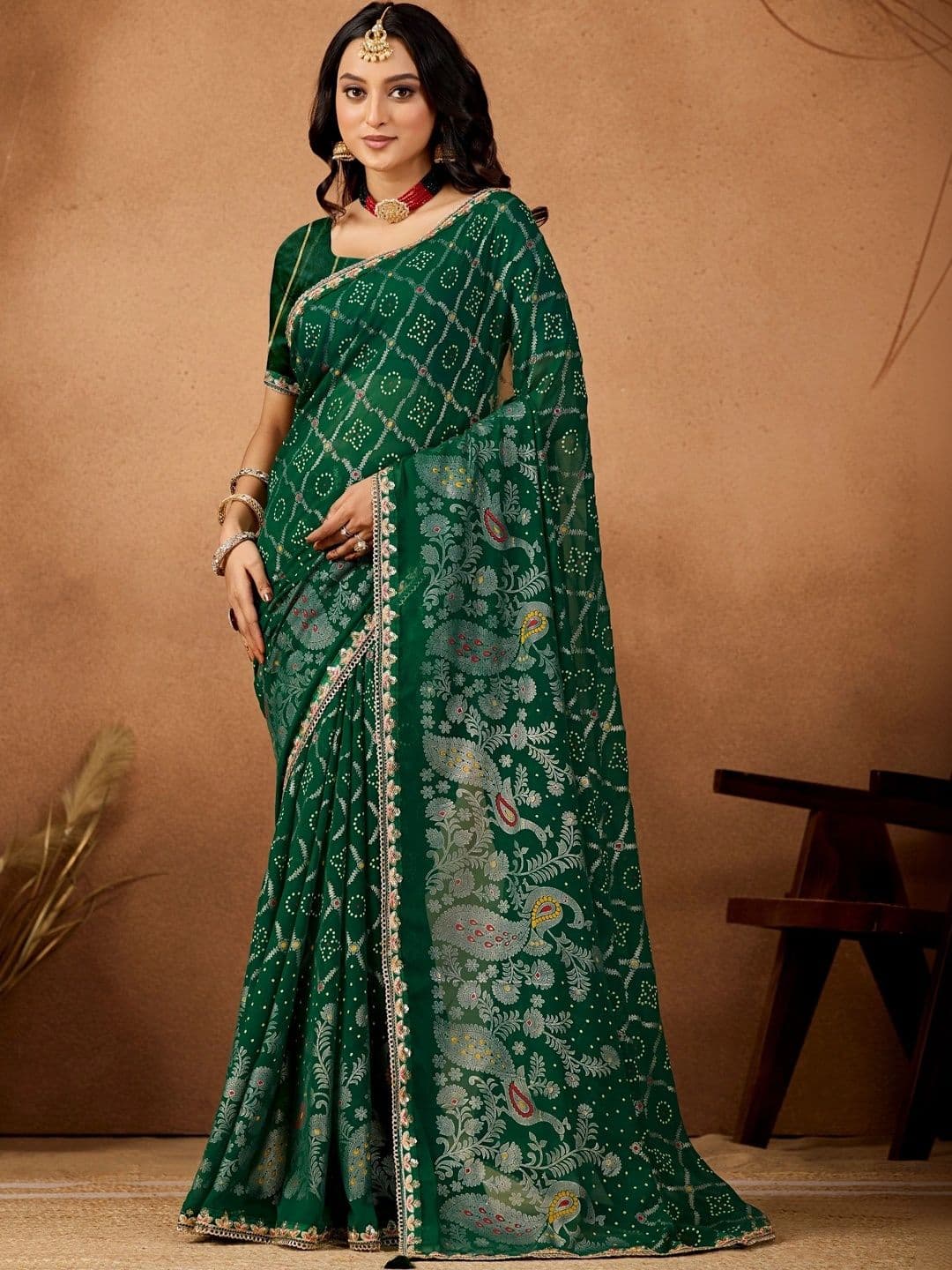 KALINI Bandhani Gotta Patti Poly Georgette Designer Bandhani Saree - view 1