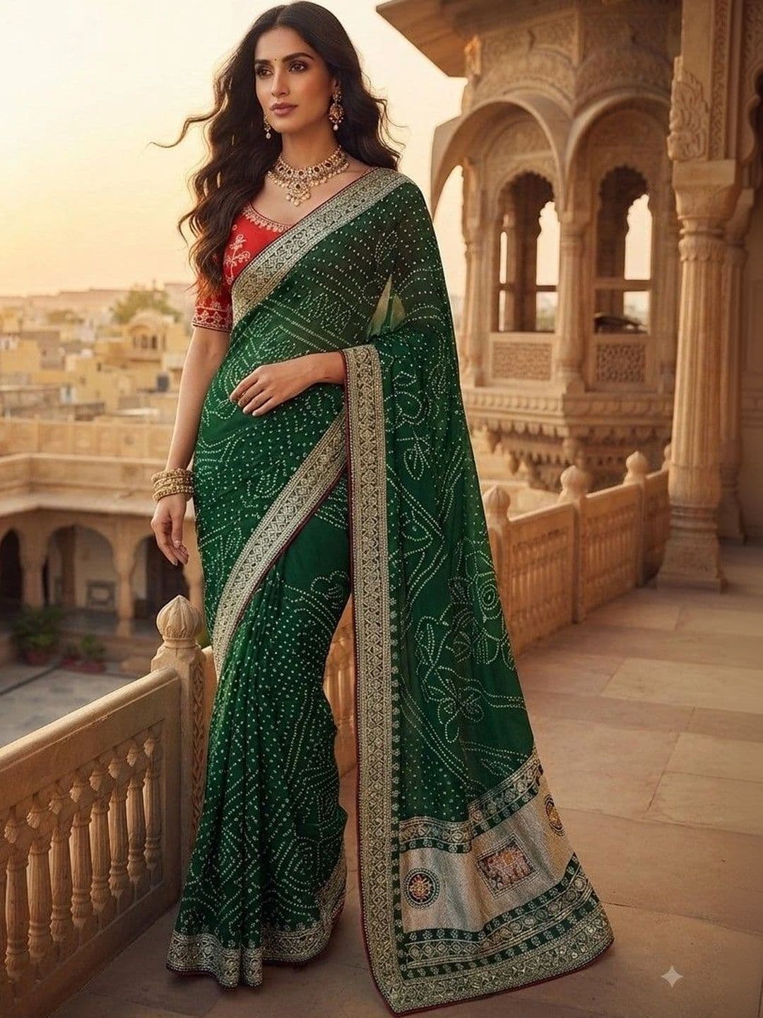 SmileyFashion Bandhani Zari Art Silk Designer Saree - view 1