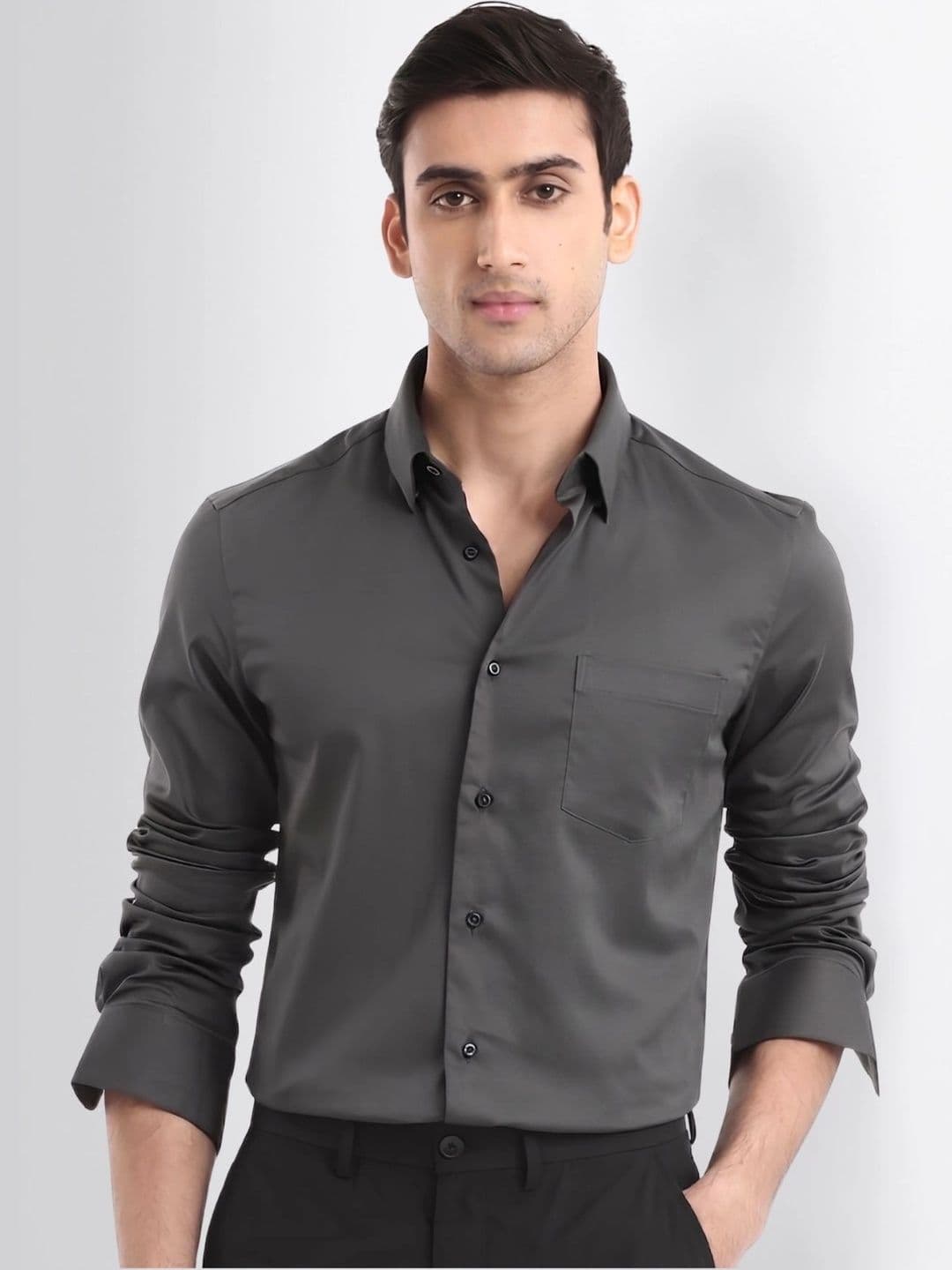 URBANICE Men Premium Slim Fit Solid Spread Collar Cotton Casual Shirt - view 1