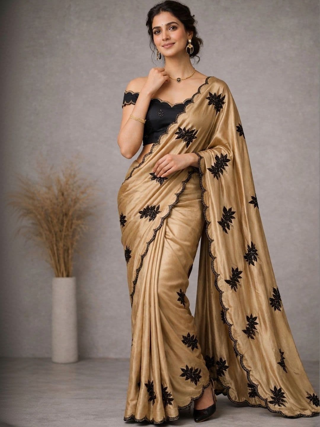 SHIV GAN 14 ENTERPRISE Floral Embroidered Art Silk Bandhani Saree - view 1