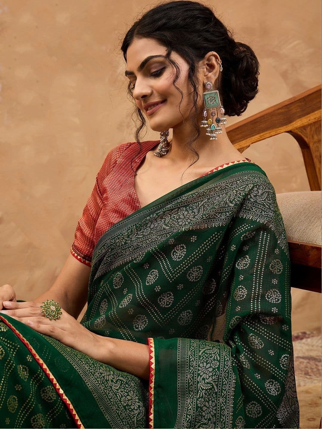 Sangria Woven Design Zari Poly Chiffon Designer Bandhani Saree - view 1
