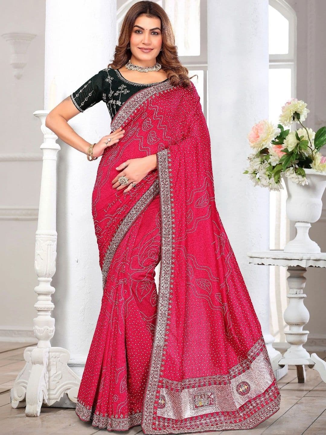 SmileyFashion Embellished Embroidered Art Silk Designer Saree - view 1