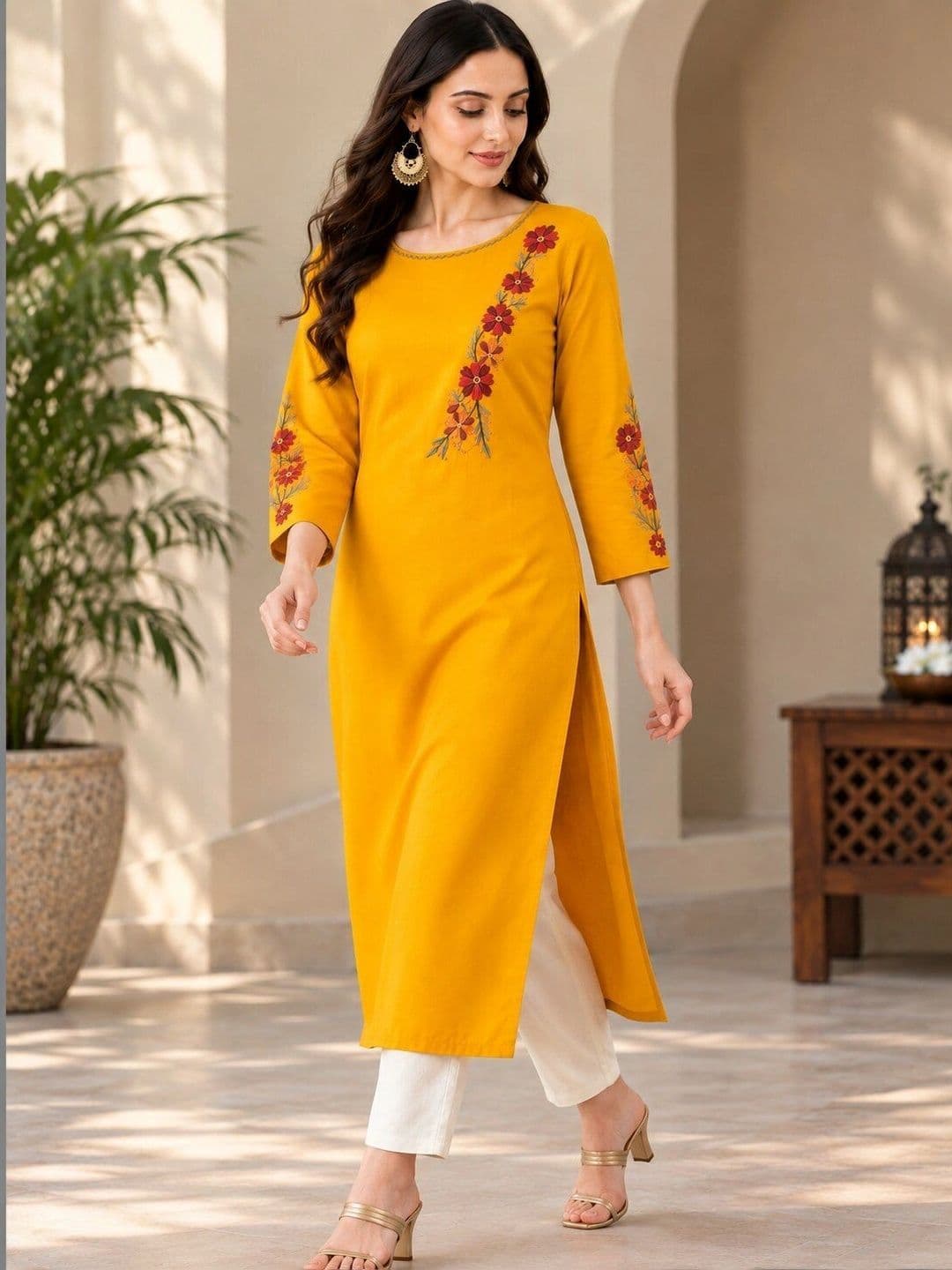 KALINI Women Floral Embroidered Thread Work Floral Kurta - view 1