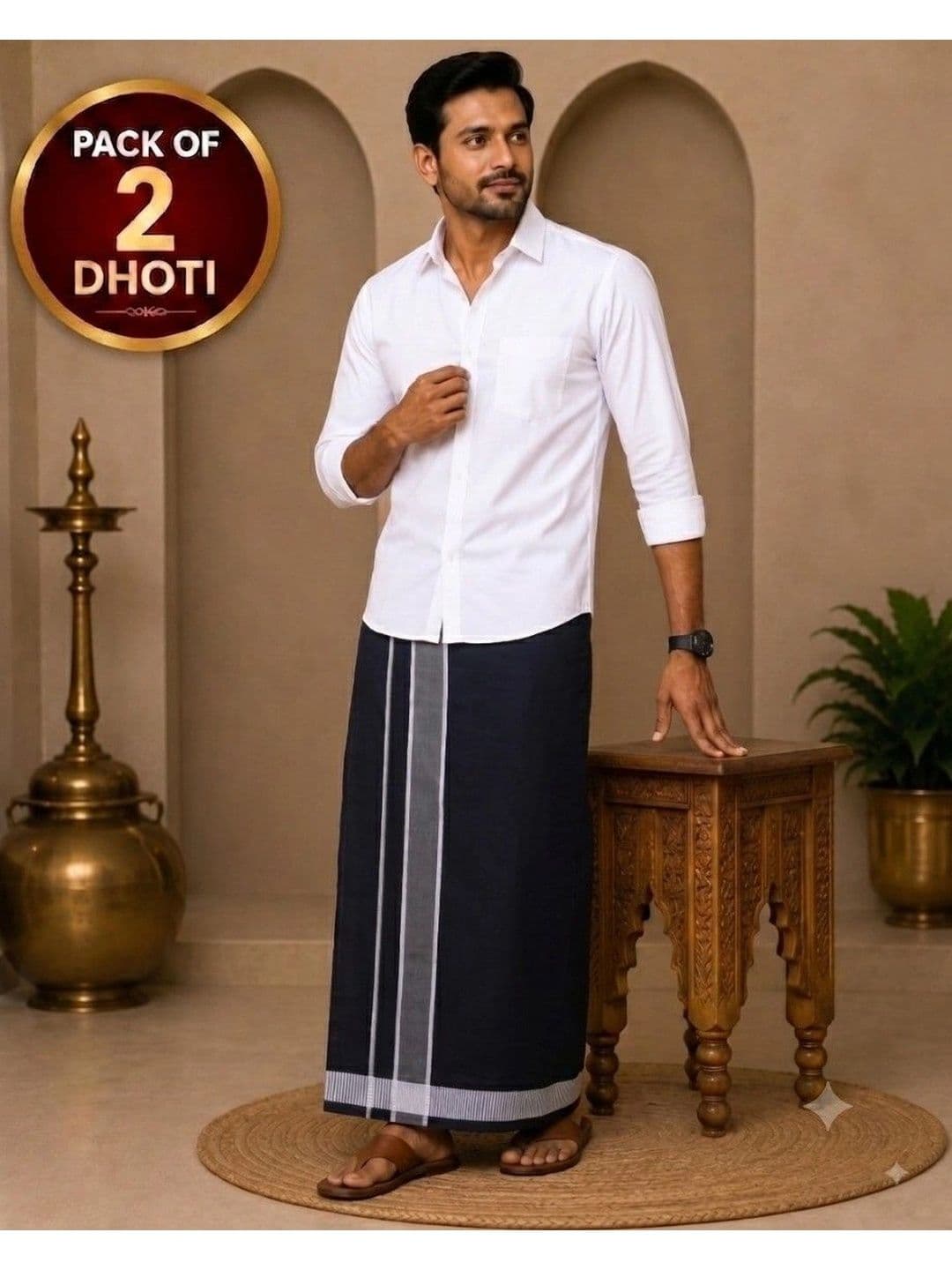 Tharunsha Elite Men Striped Cotton Dhoti Dhotis - view 1