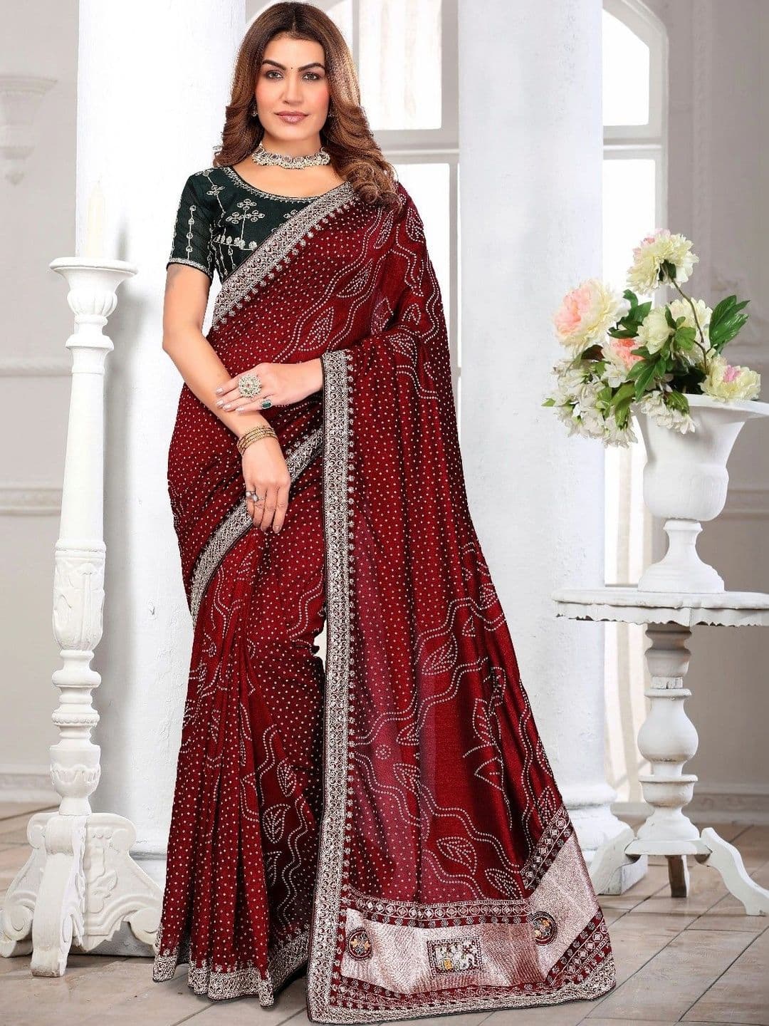 SmileyFashion Bandhani Embroidered Art Silk Designer Saree - view 1