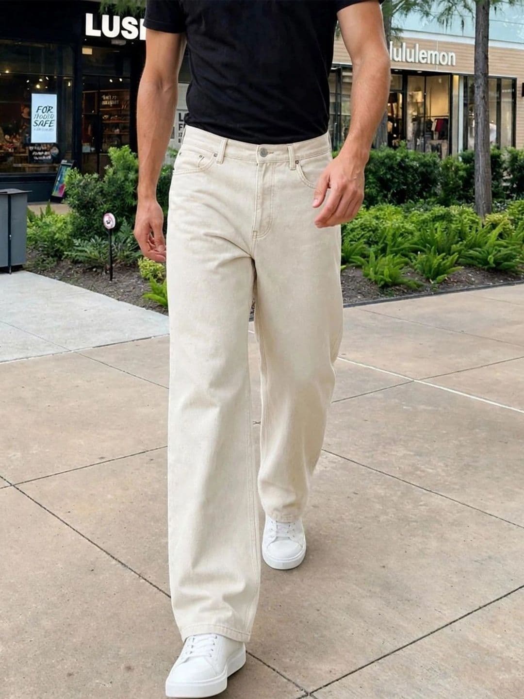 HERE&NOW Men's Light Beige Wide-Leg Jeans - view 1