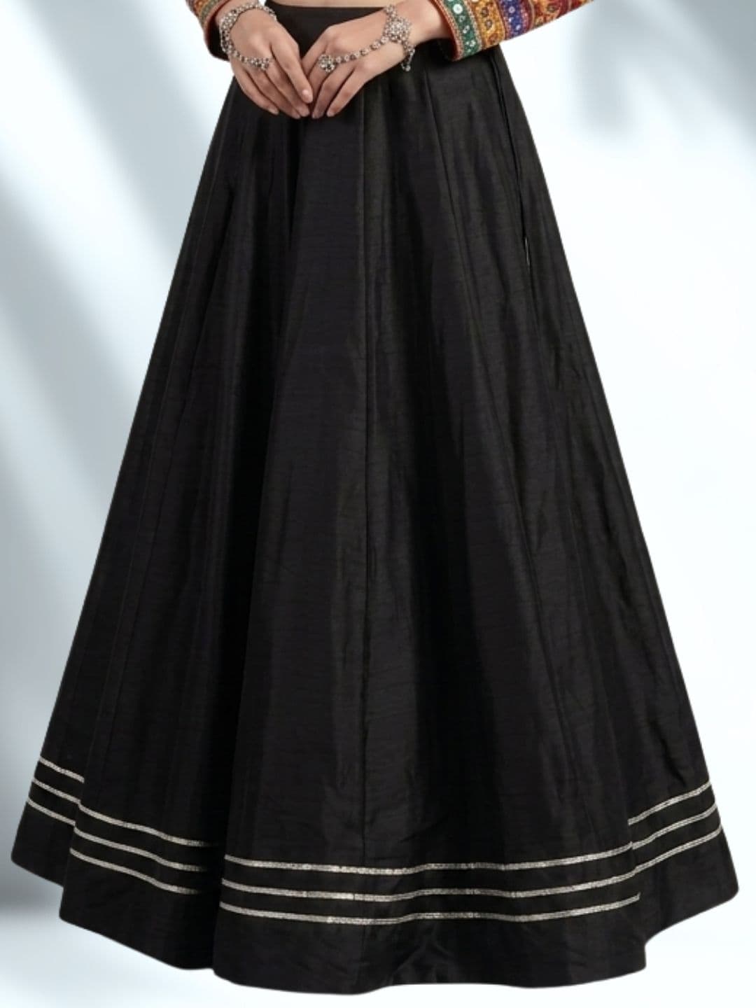 Vicharan Ready to Wear Lehenga & Unstitched plain Black Blouse (7mtr flair) - view 1