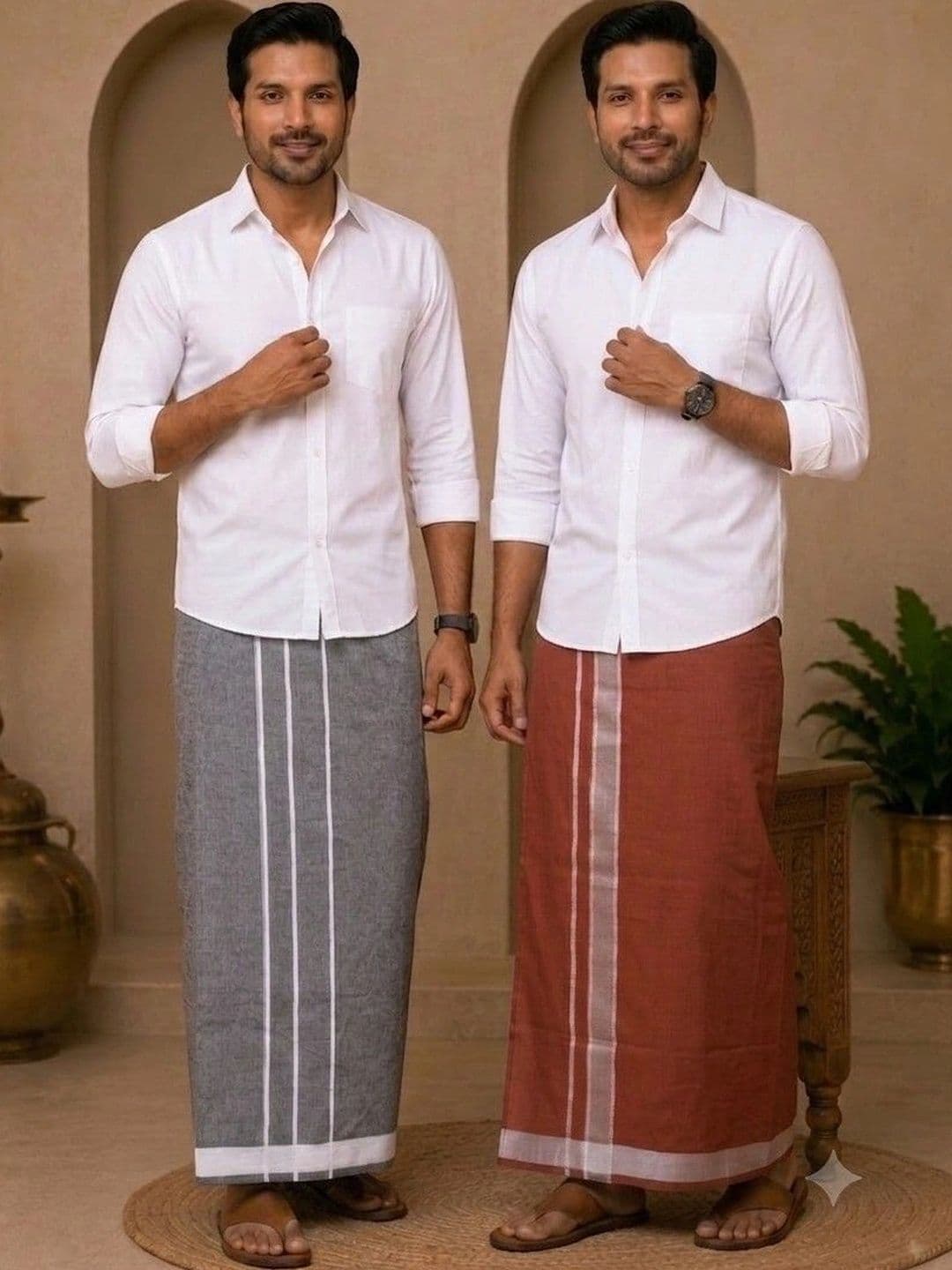 Tharunsha Elite Men Striped Cotton Dhoti Dhotis - view 1