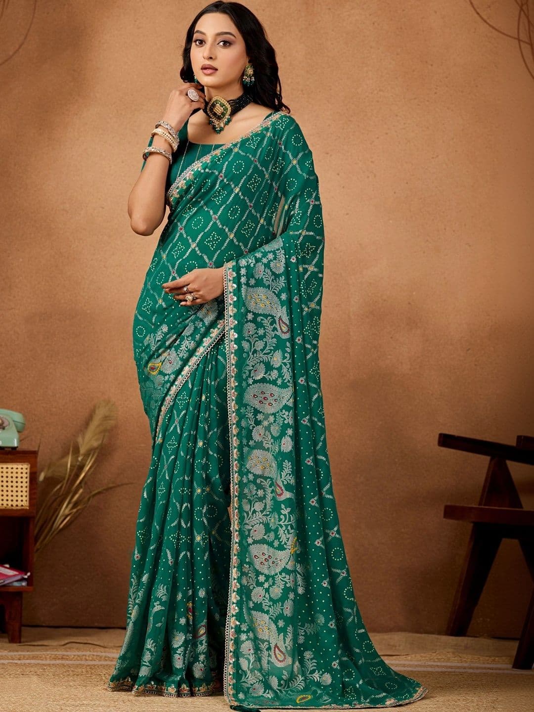 Mitera Bandhani Gotta Patti Poly Georgette Designer Bandhani Saree - view 1