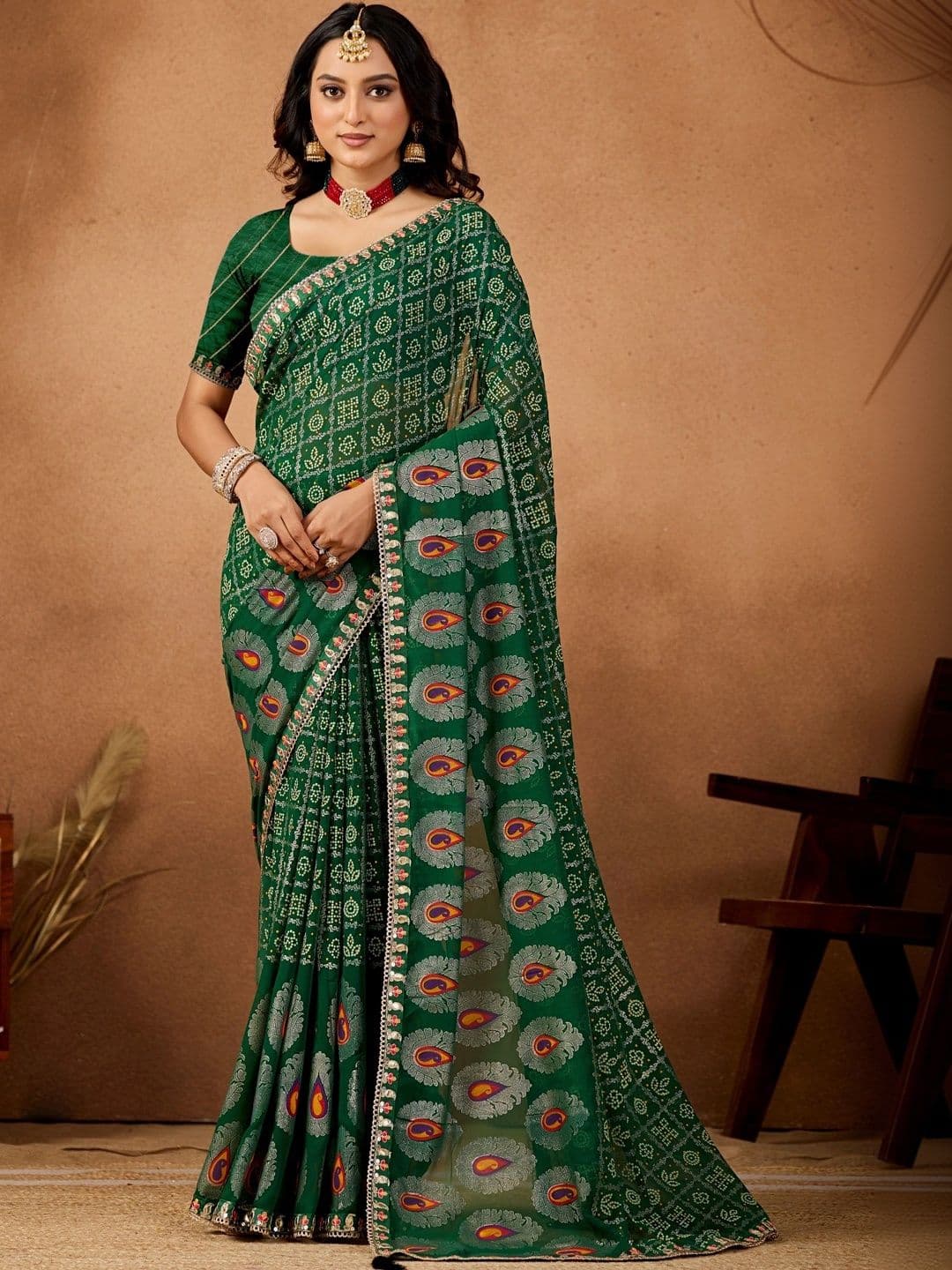 Mitera Bandhani Gotta Patti Poly Georgette Designer Bandhani Saree - view 1