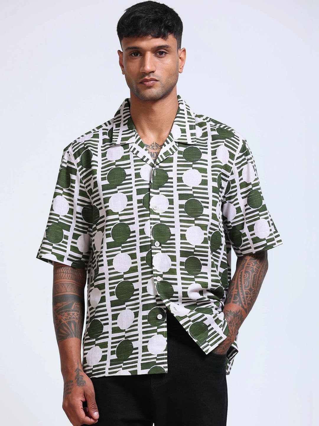 StitchX Men Cotton Half Sleeve Breezy Abstract Printed Boxy Fit Shirt - view 1