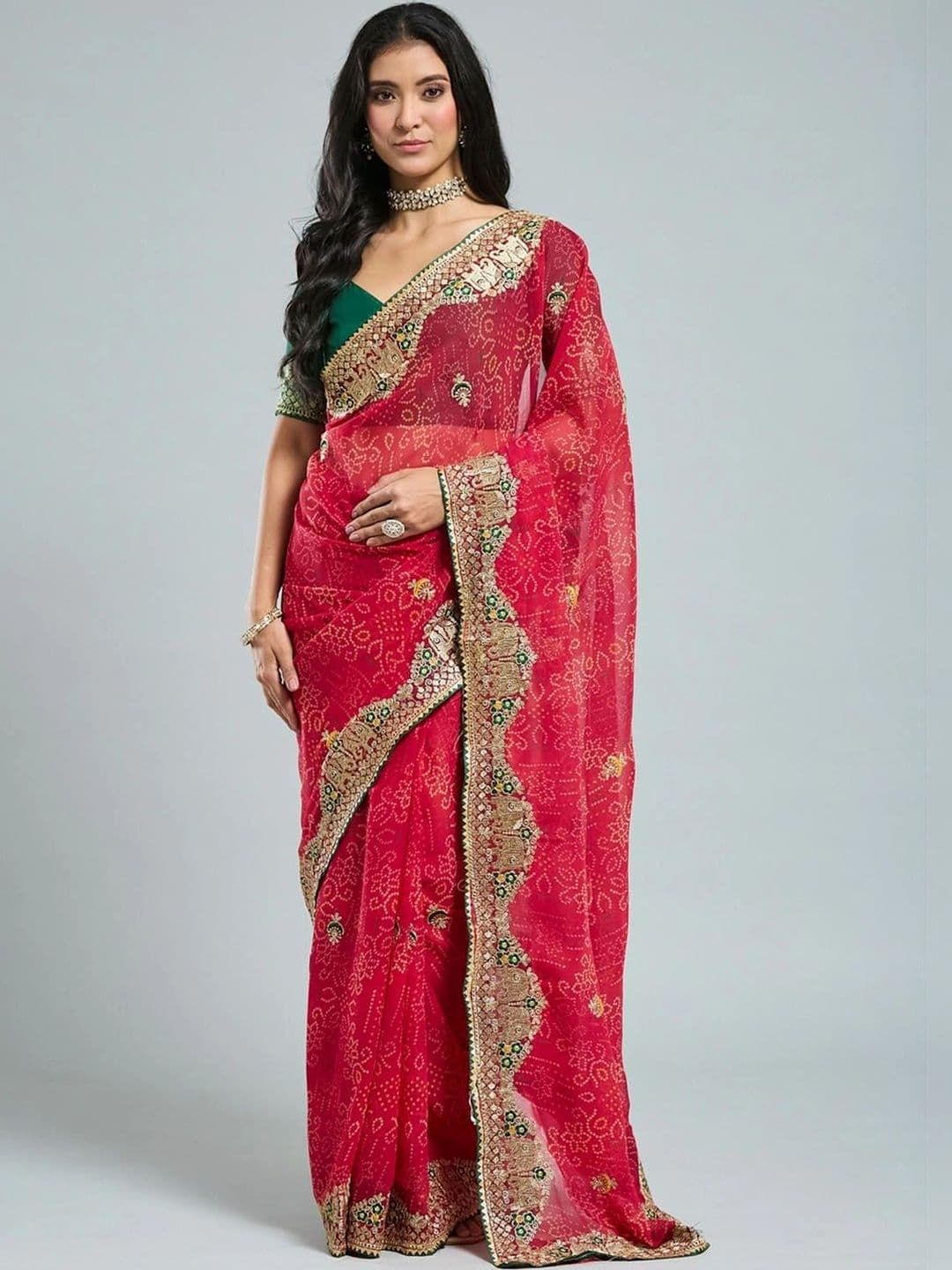 SAMANTHA Women Bandhani Embroidered Poly Georgette Saree - view 1