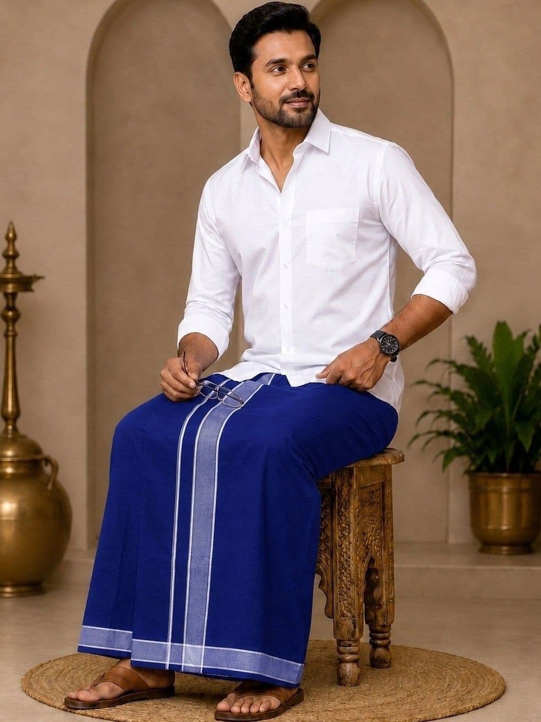 Tharunsha Elite Men Striped Cotton Dhoti Dhotis - view 1