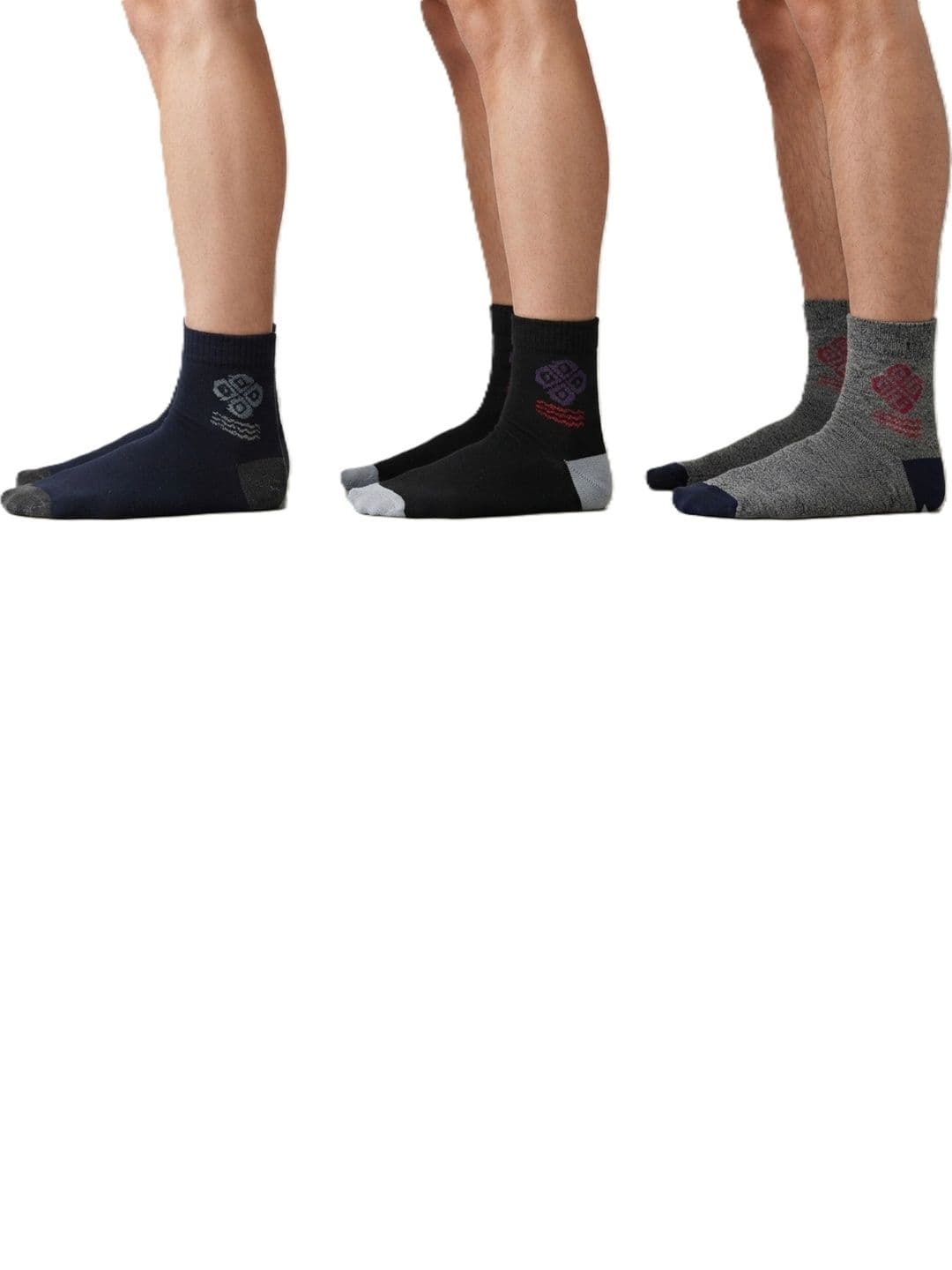 TINY HANDS Men Pack of 3 Cotton Assorted Patterned Ankle Length Socks - view 1