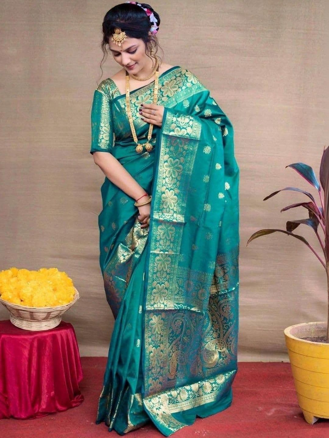 ADIANADI Woven Design Zari Silk Cotton Banarasi Saree - view 1