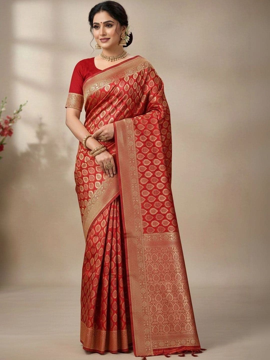 JISHA CREATION Woven Design Zari Art Silk Banarasi Saree - view 1