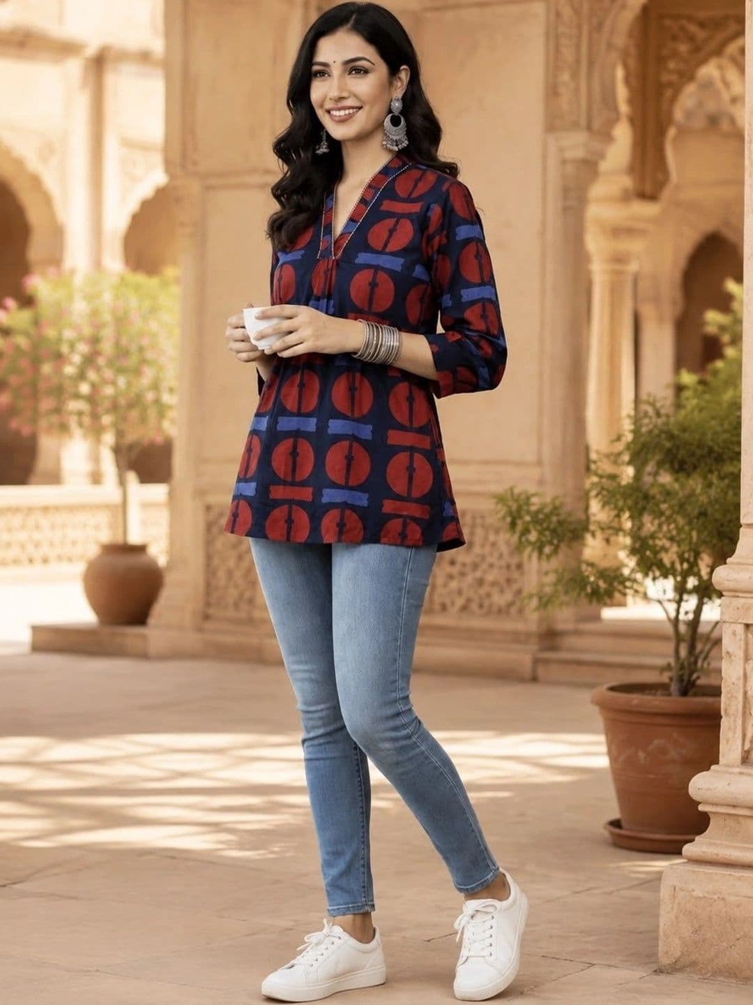 Sangria Women Geometric Printed Indie Prints Kurta - view 1