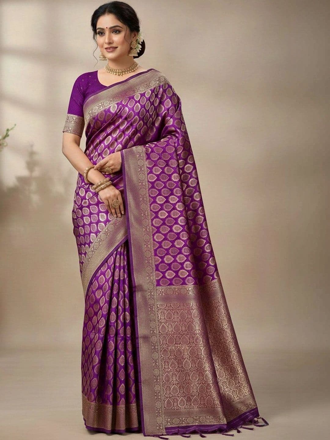 JISHA CREATION Woven Design Zari Art Silk Banarasi Saree - view 1