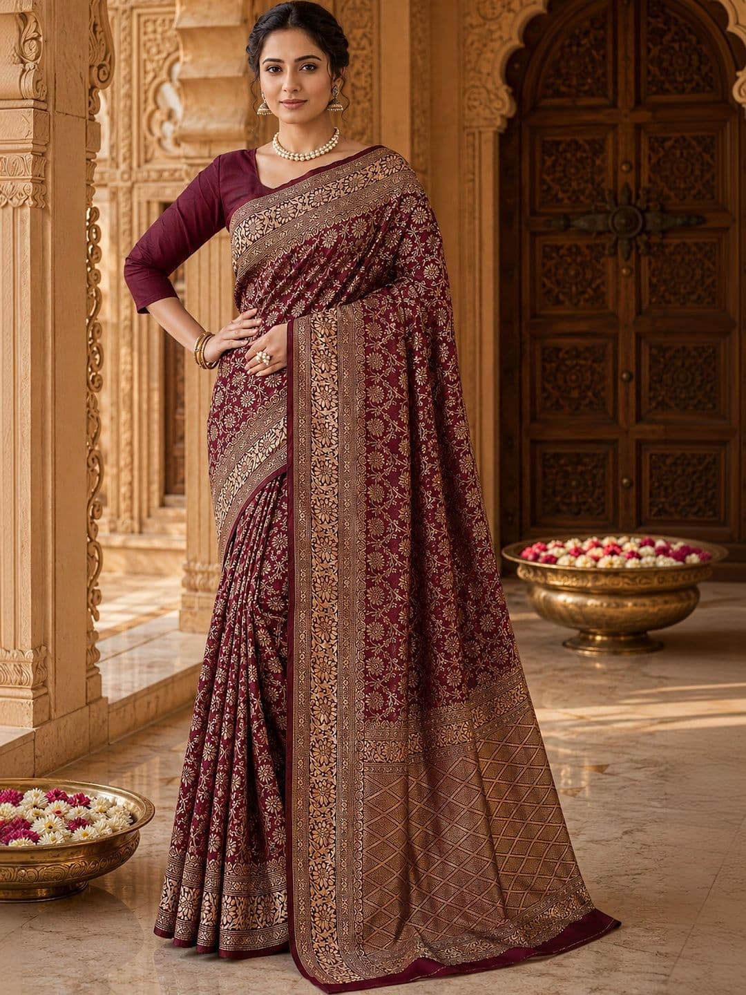 Anjaneya Sarees Woven Design Zari Silk Blend Designer Banarasi Saree - view 1