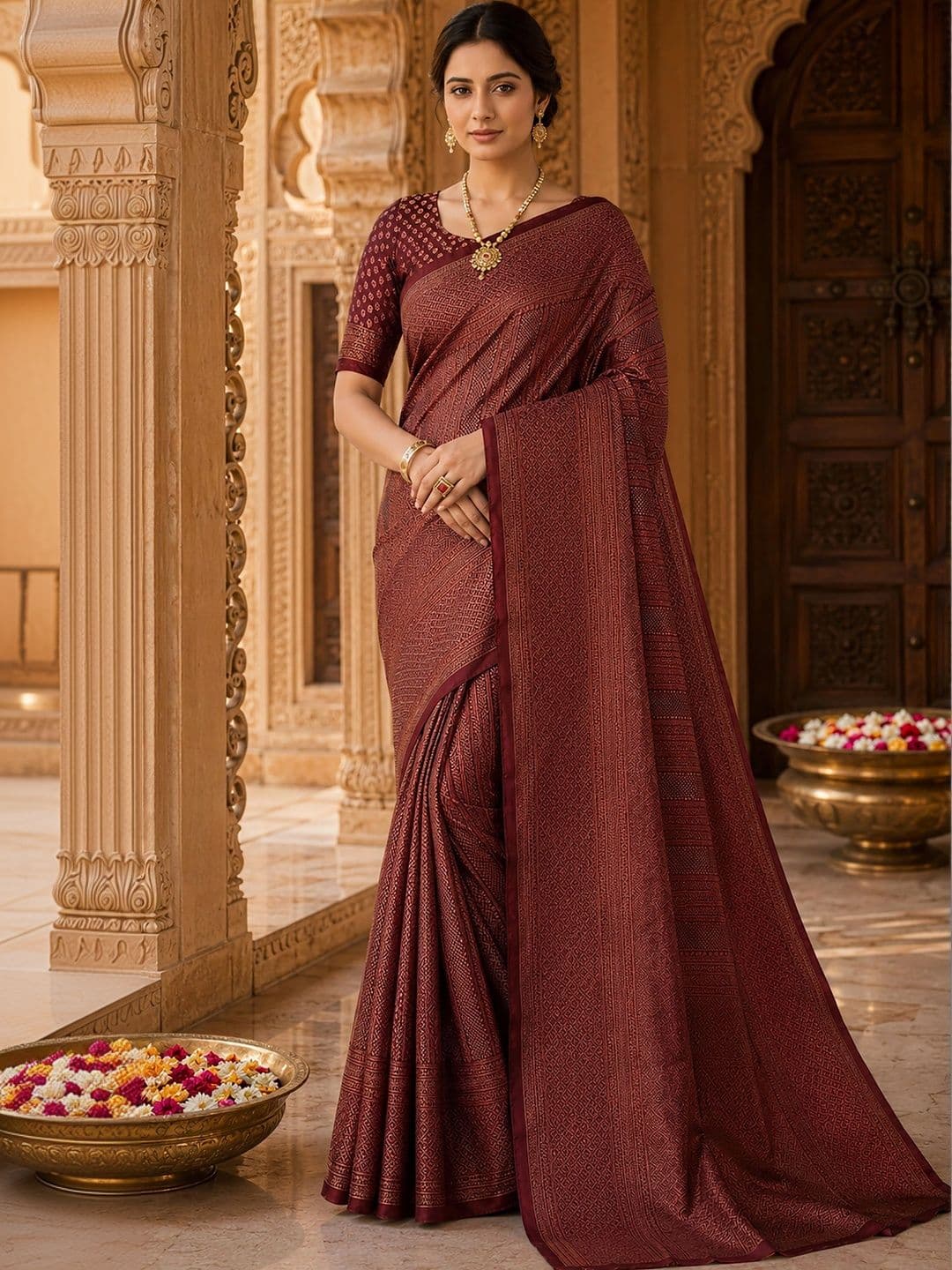 Anjaneya Sarees Woven Design Zari Silk Blend Designer Banarasi Saree - view 1