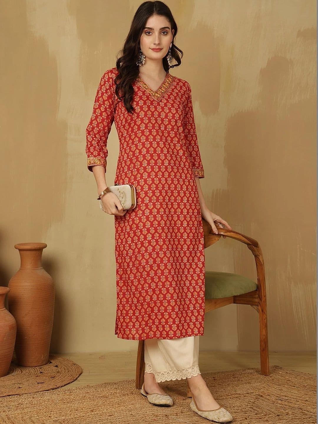 Sangria Women Ethnic Motifs Printed Thread Work Indie Prints Kurta - view 1