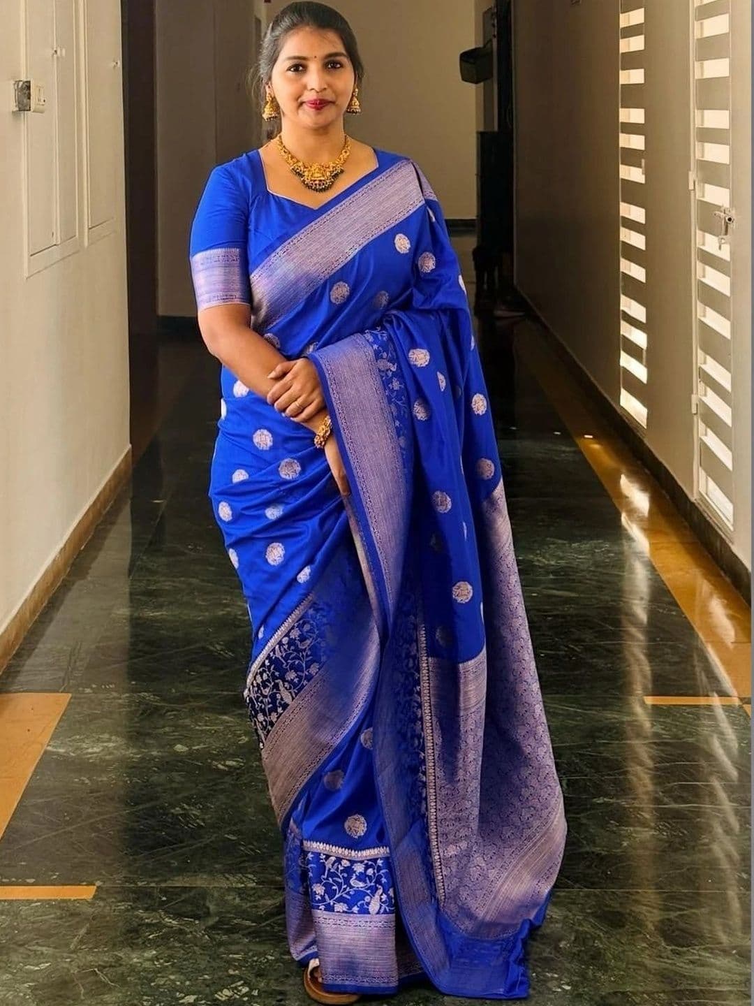 ADIANADI Woven Design Zari Silk Cotton Banarasi Saree - view 1