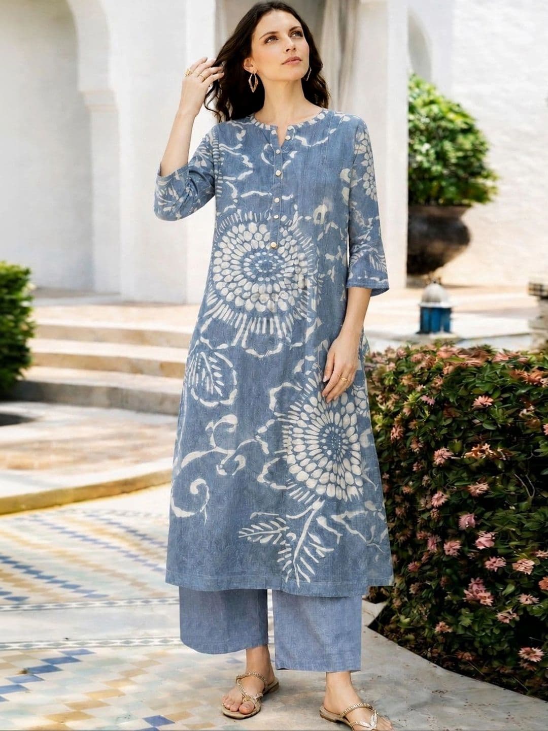 GoSriKi Women Printed Regular Kurta with Palazzos - view 1
