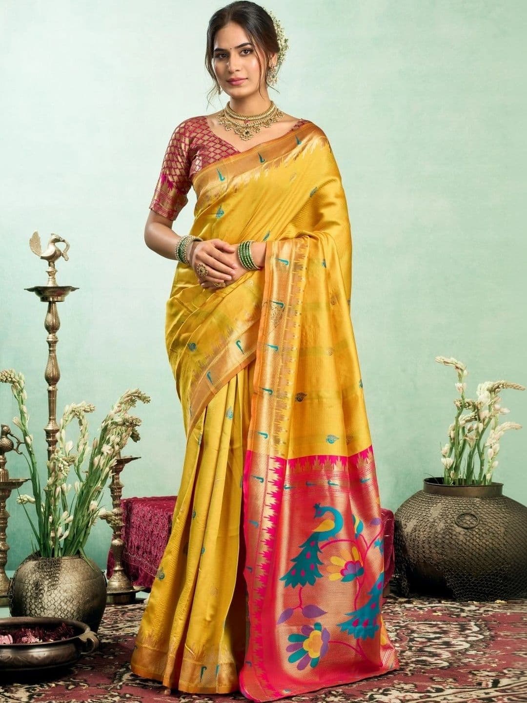 BORAD FASHION Woven Design Zari Silk Blend Designer Paithani Saree - view 1