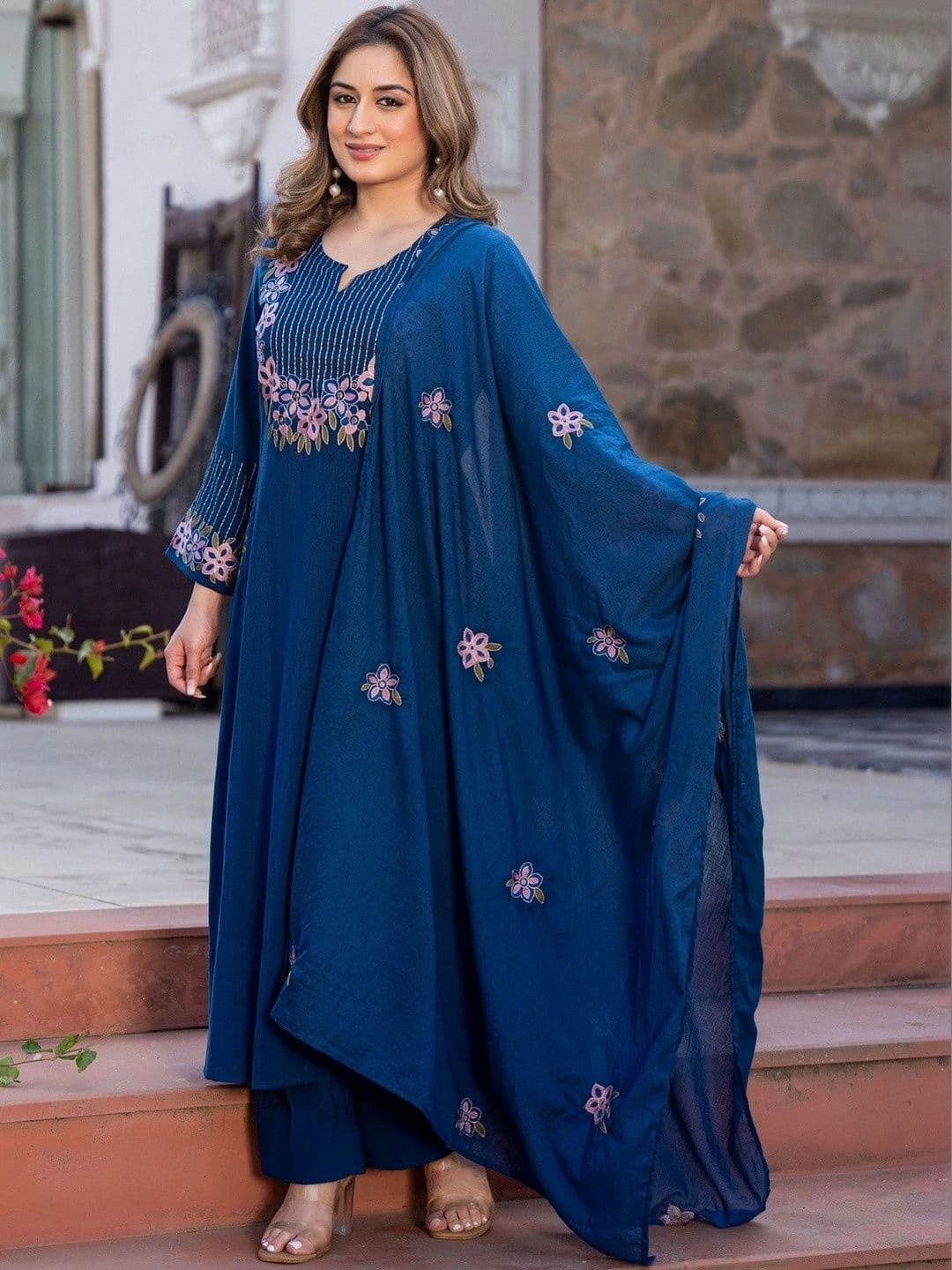UDBHAV EXPORT Women Embroidered Regular Thread Work Kurta & Palazzos With Dupatta - view 1