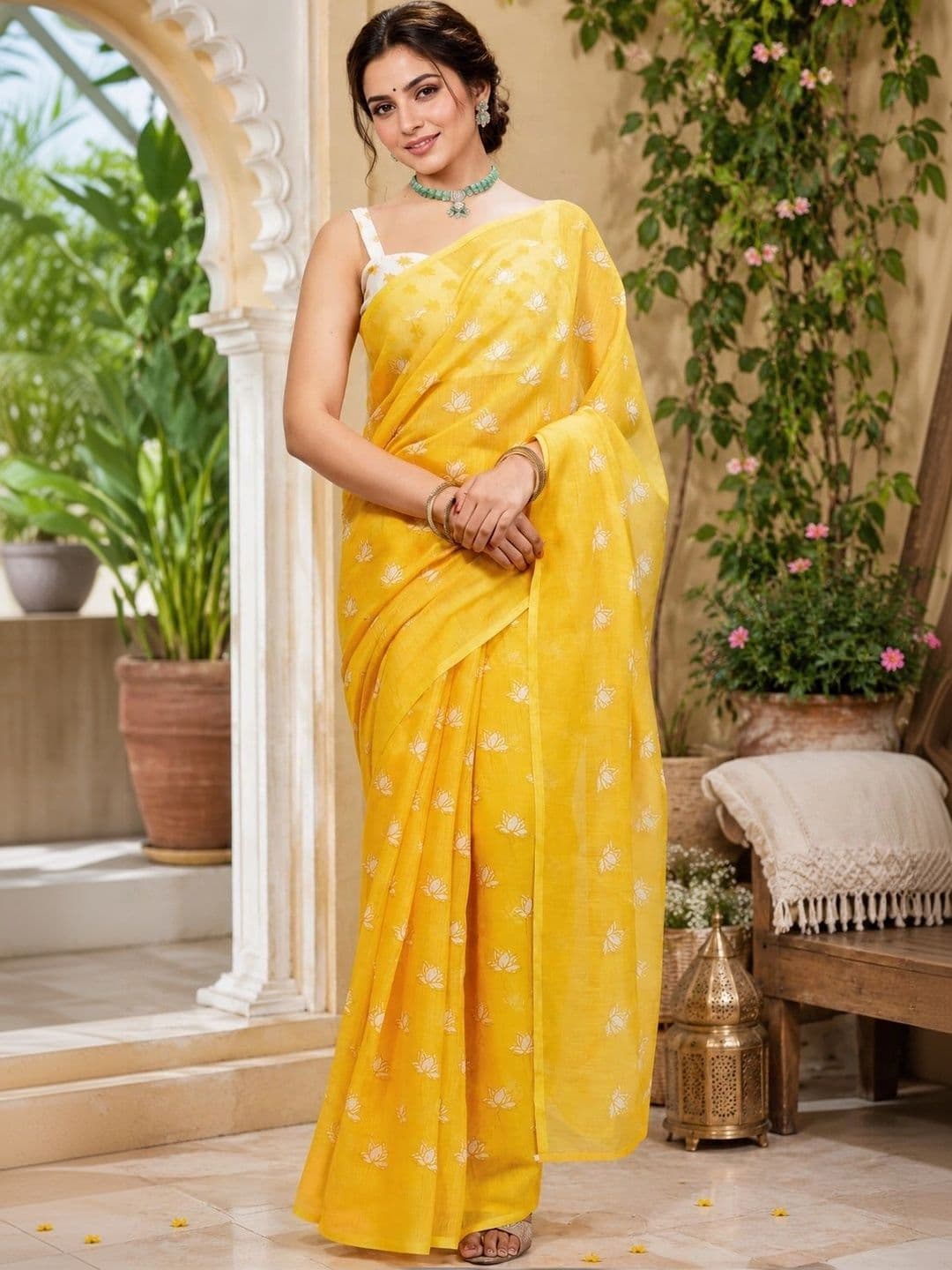 BORAD FASHION Floral Embroidered Designer Chanderi Saree - view 1