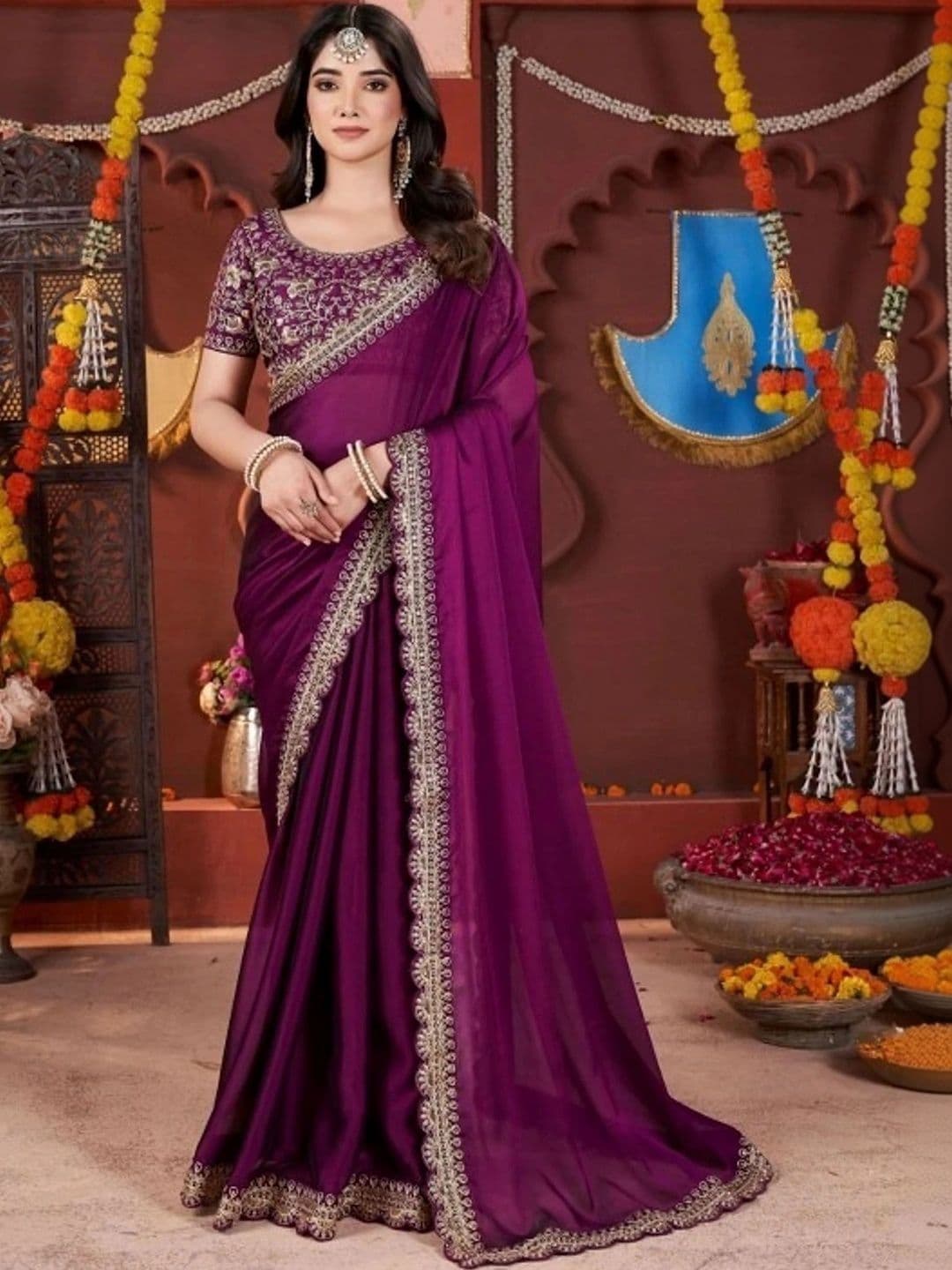 KALINI Embroidered Silk Blend Heavy Work Saree - view 1