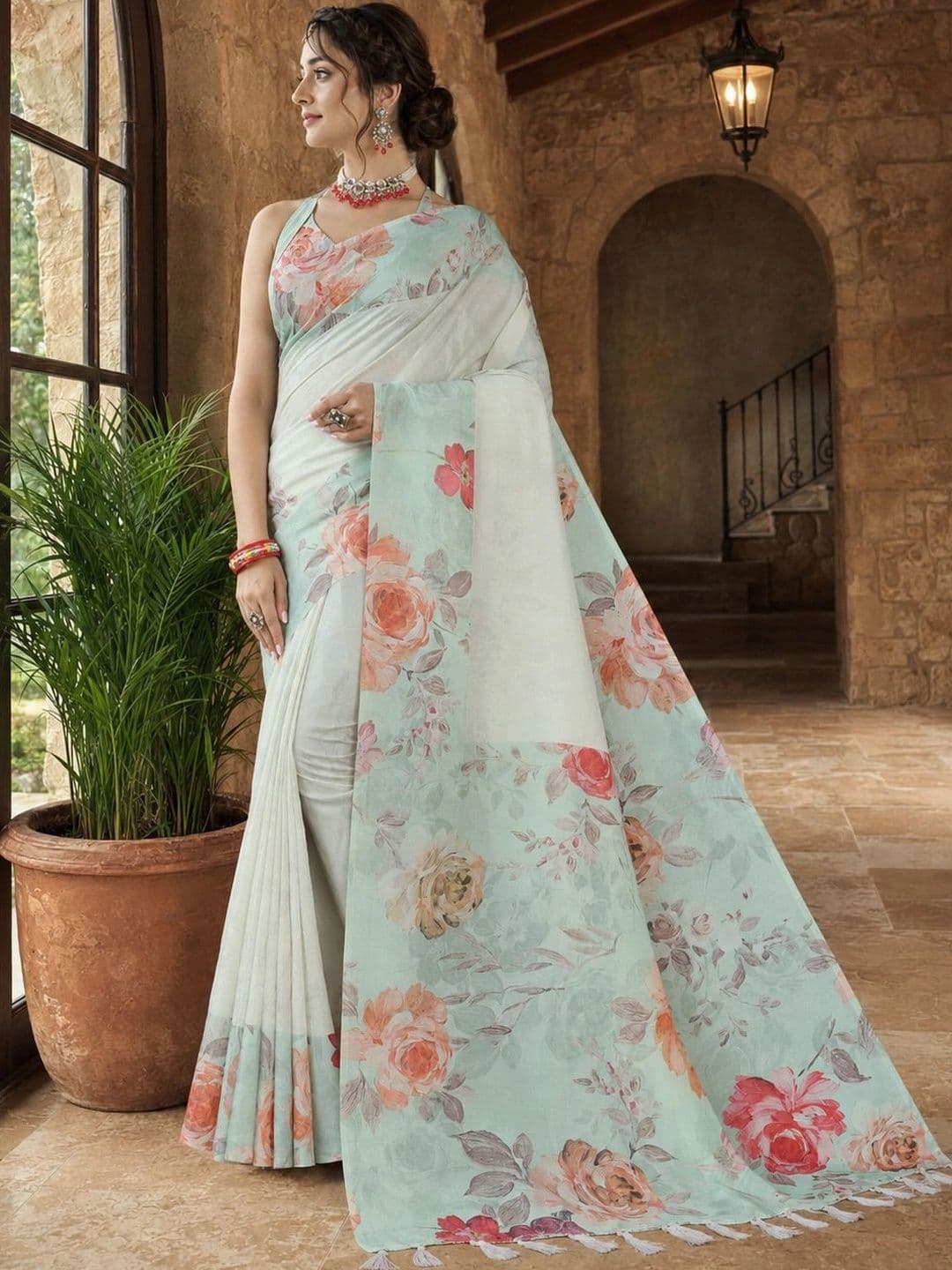 Durga Textile Floral Silk Blend Saree - view 1