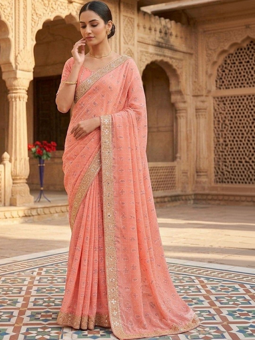 SmileyFashion Bandhani Embroidered Art Silk Designer Bandhani Saree - view 1