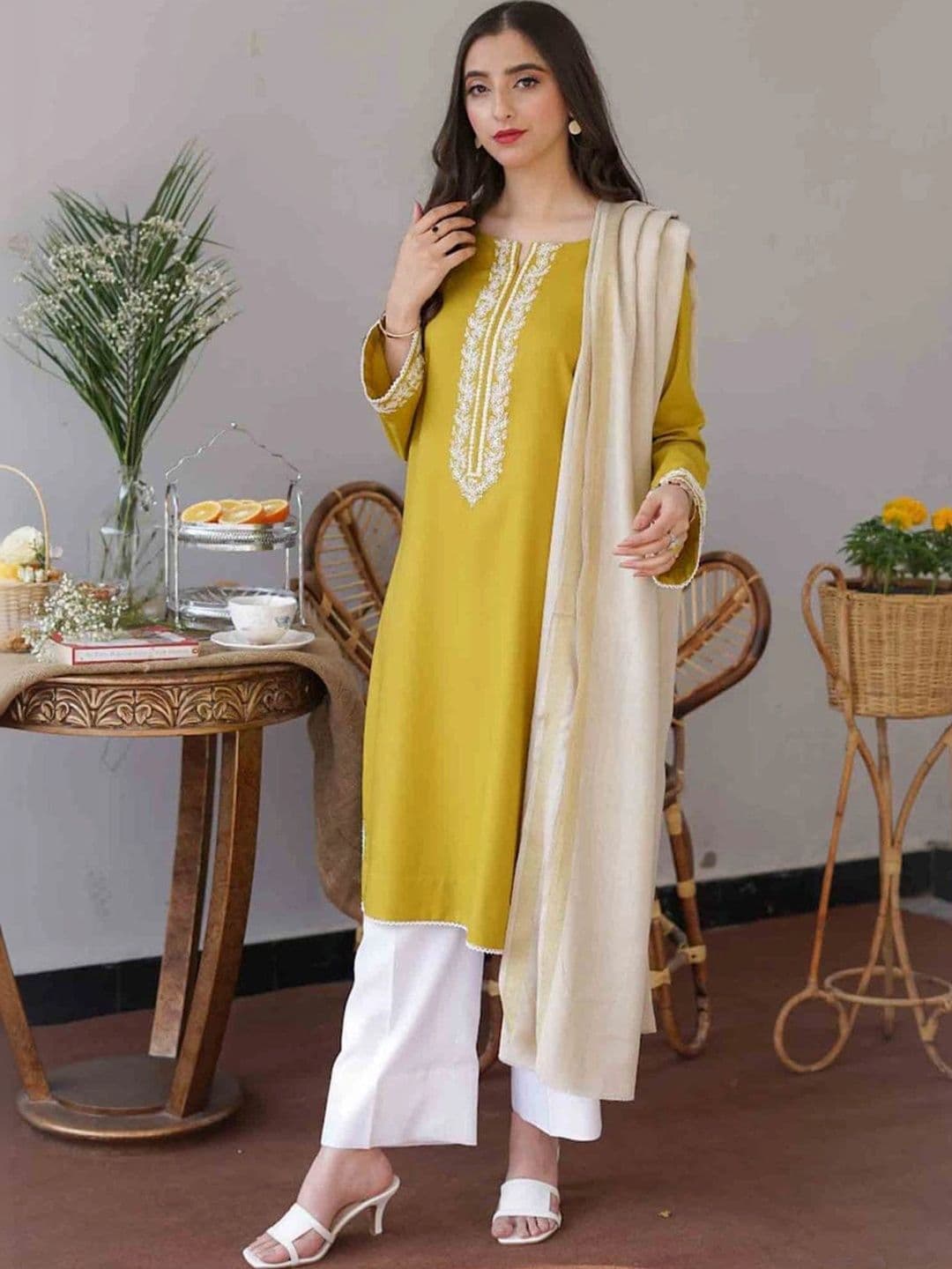Anouk Women Ethnic Motifs Embroidered Regular Thread Work Kurta with Palazzos & Dupatta - view 1