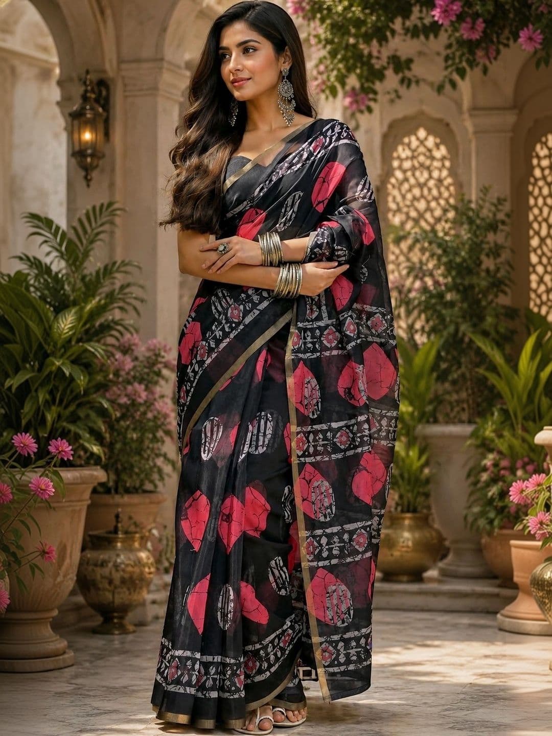 BORAD FASHION Batik Designer Chanderi Saree - view 1