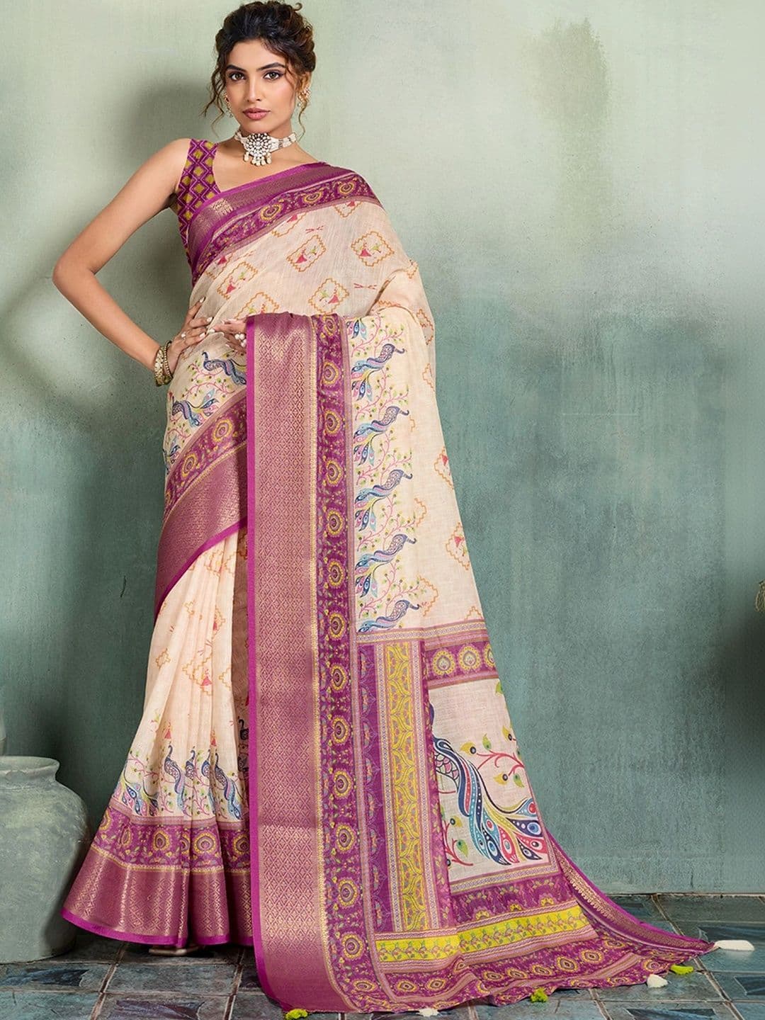 Nayanthara Trends Women's Linen Blend Designer Saree - view 1