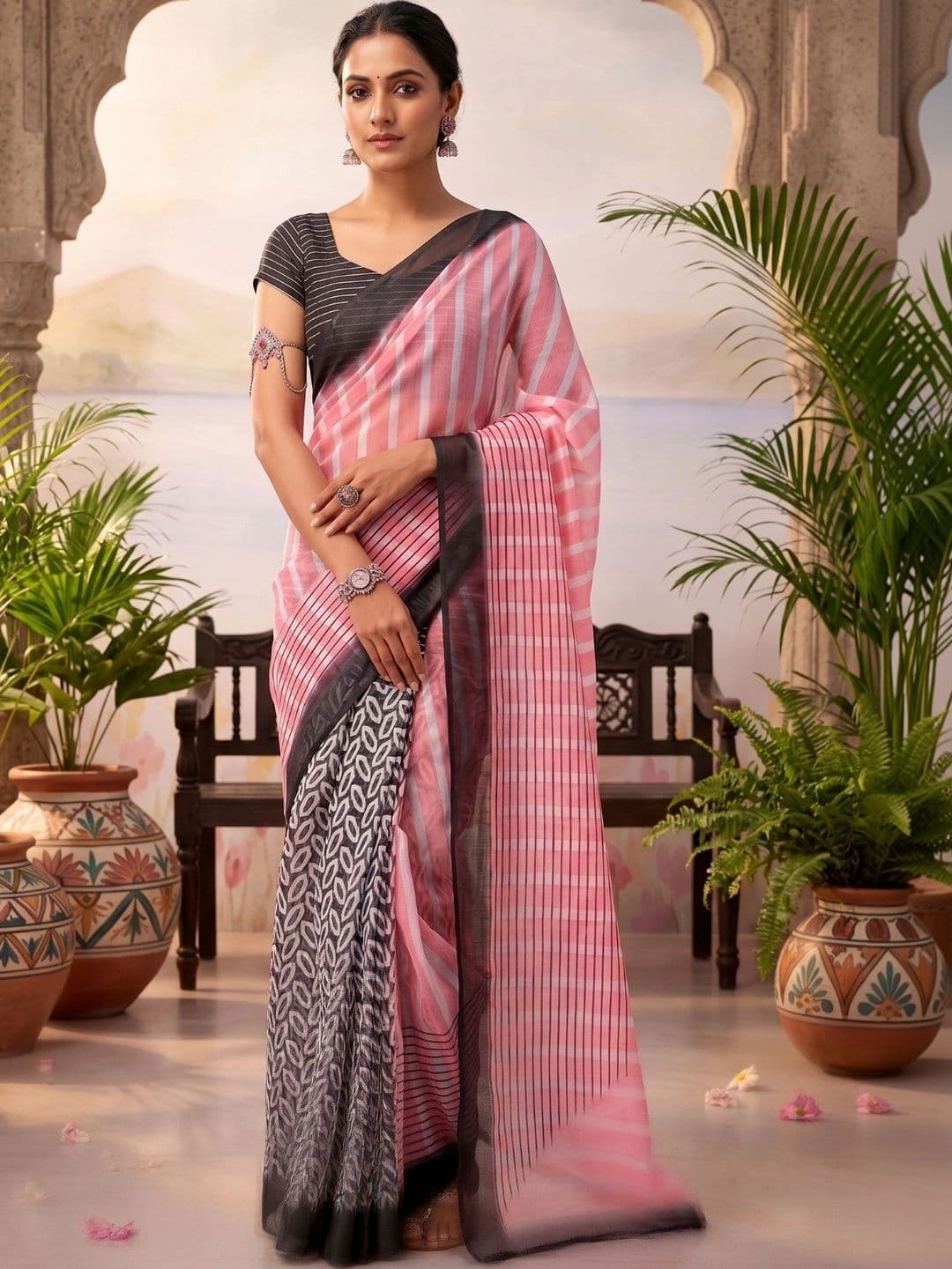 BORAD FASHION Striped Designer Chanderi Saree - view 1