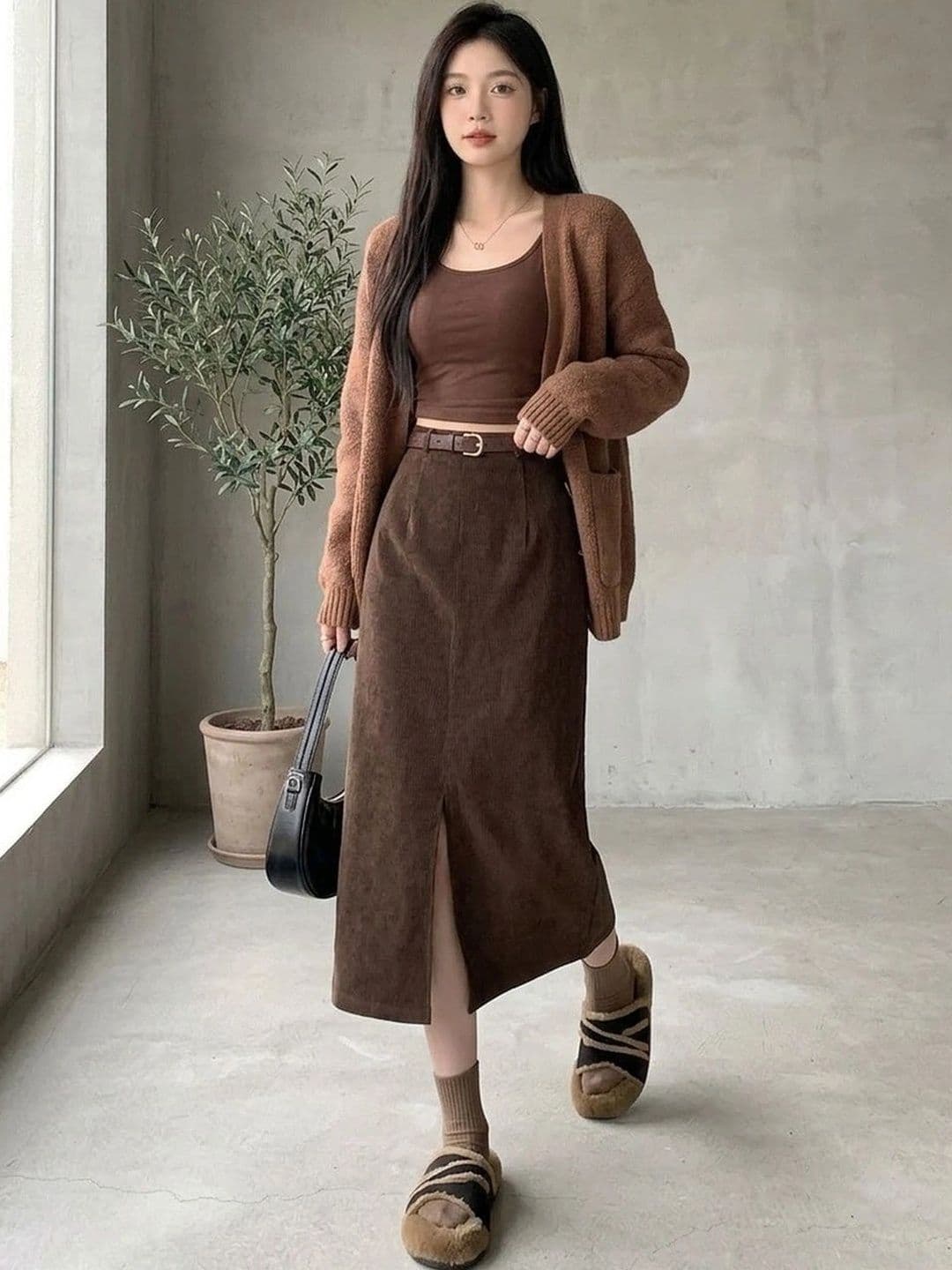 Suo Women Front Slit Midi A-Line Skirt - view 1