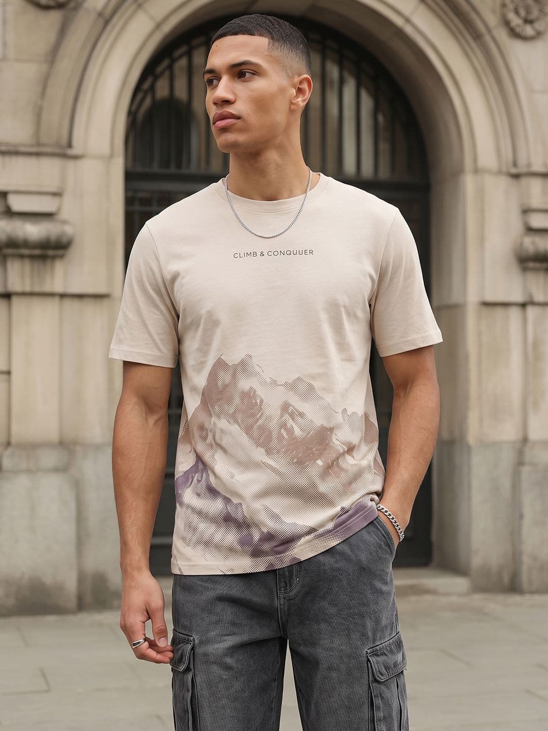 The Roadster Life Co. Graphic Printed Pure Cotton T-shirt - view 1