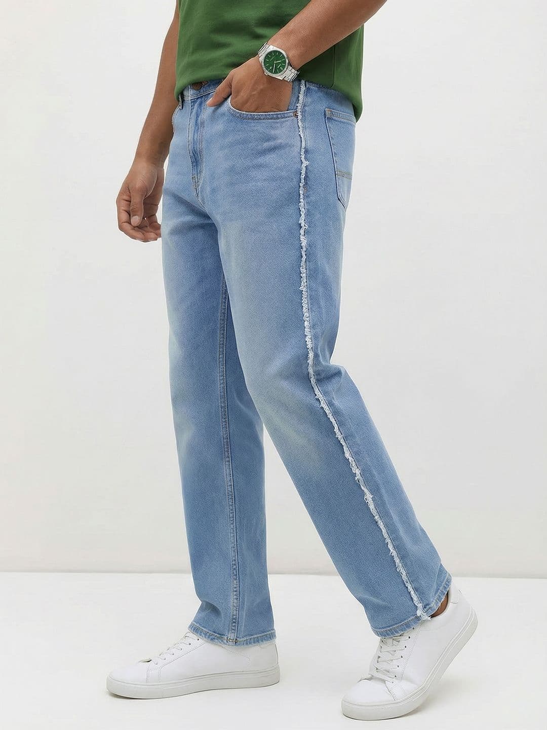 The Roadster Life Co. Men Straight Fit Mid-Rise Light Fade Frayed Jeans - view 1